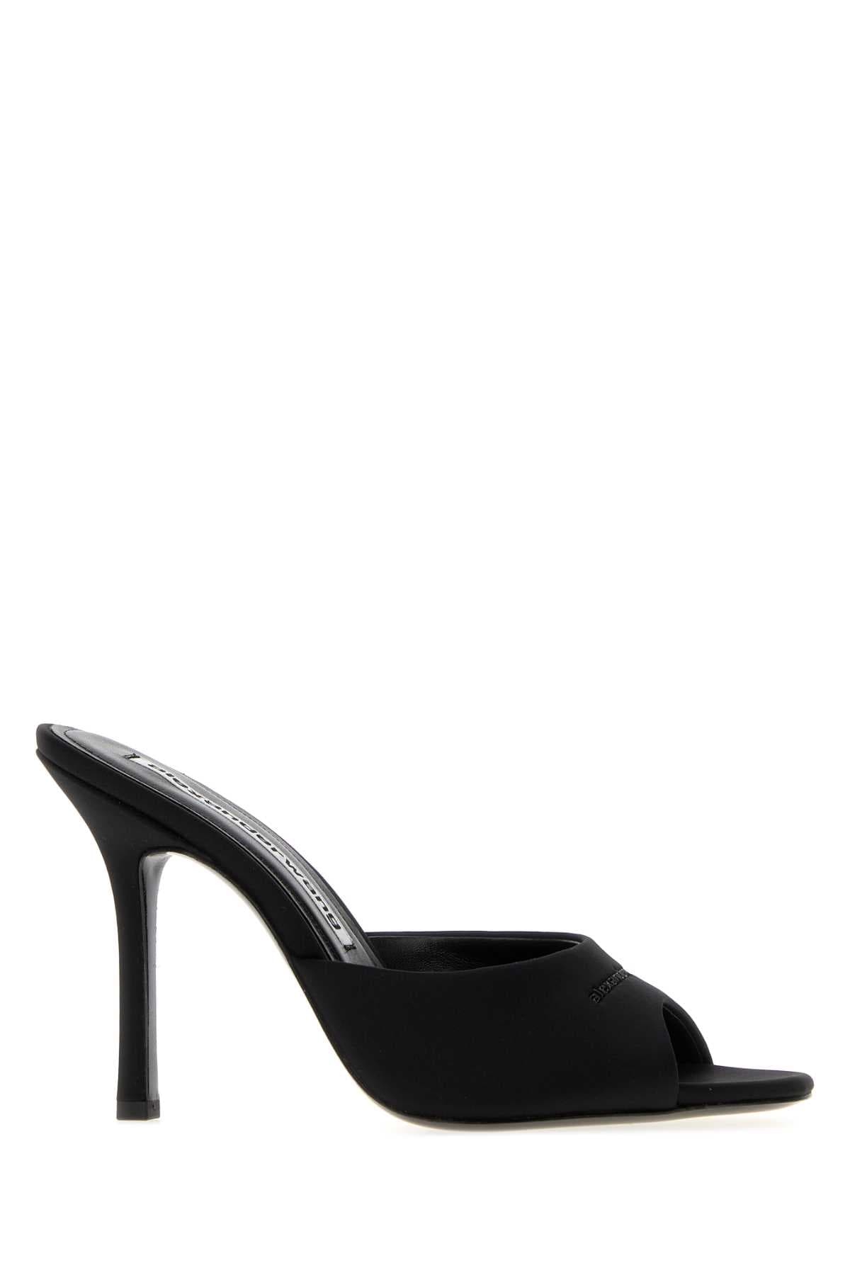 Black fabric mules