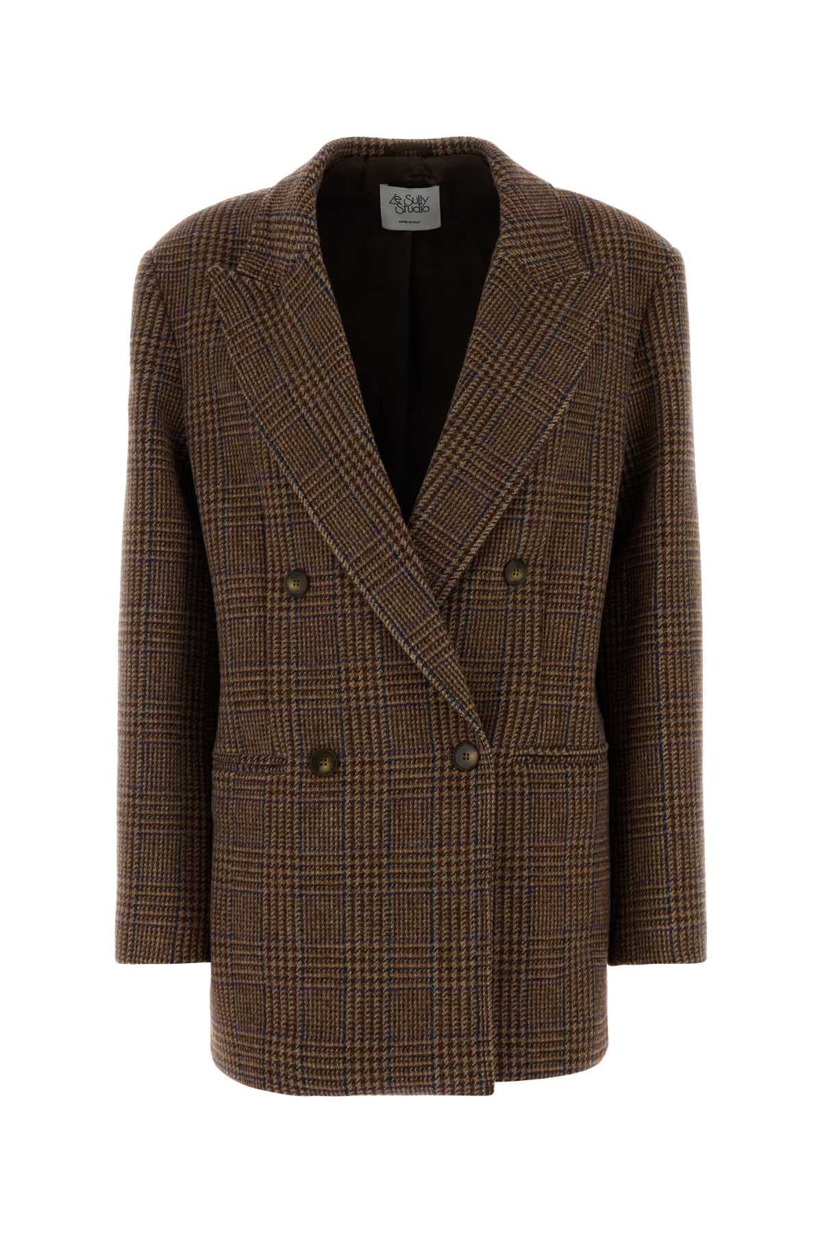 Embroidered flannel blazer