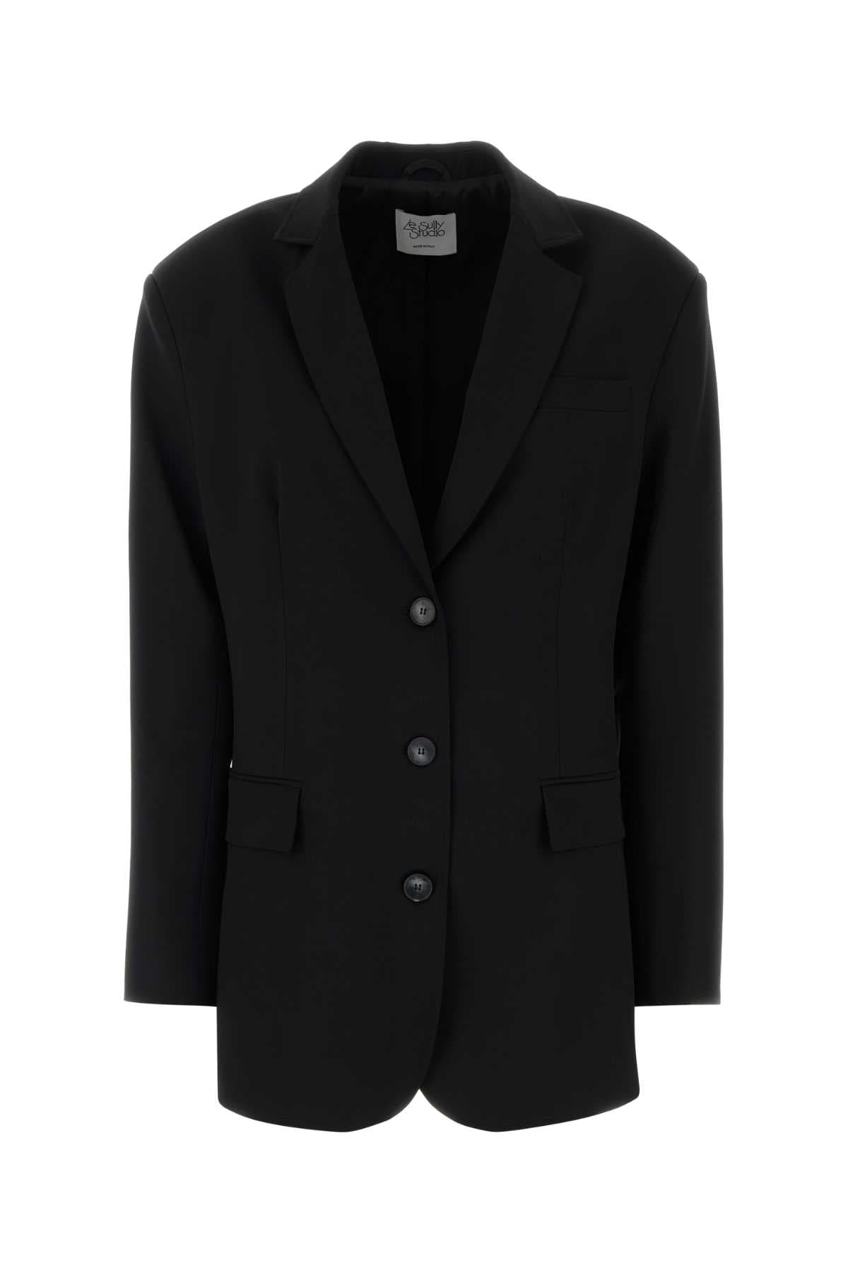 Black stretch wool blend blazer