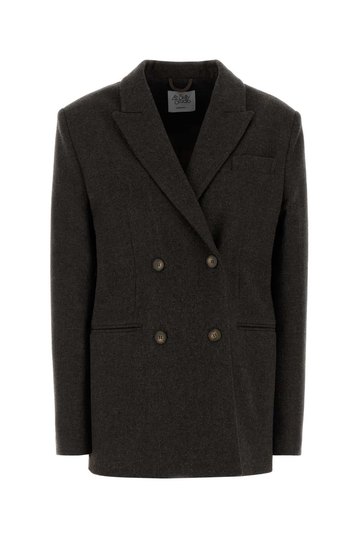 Dark brown stretch wool blend blazer