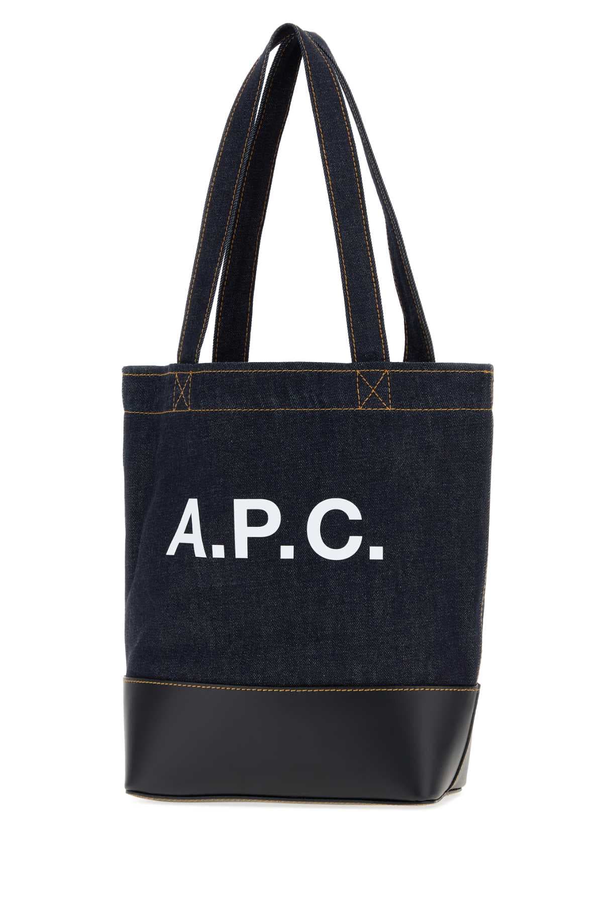 Dark blue denim and leather Axelle shopping bag - мініатюра 2