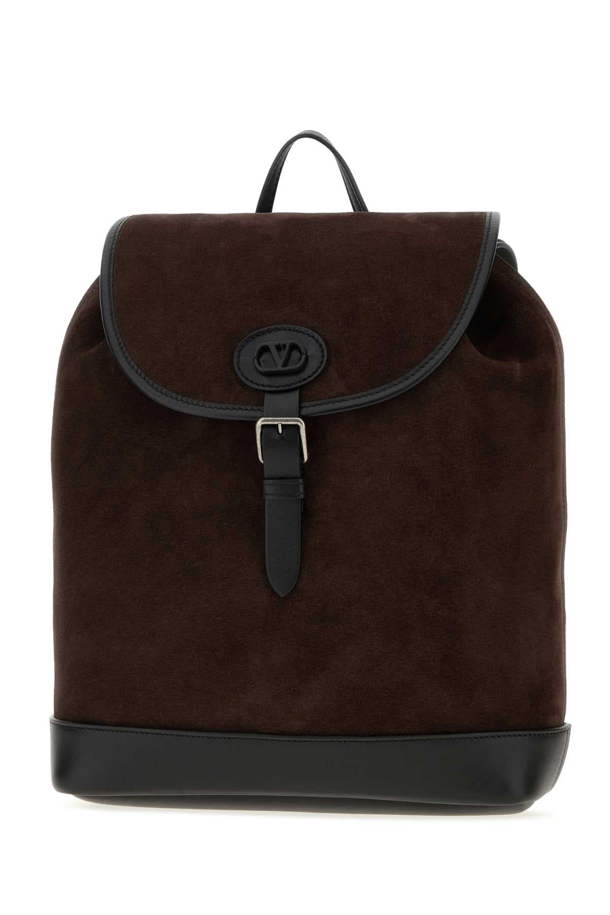 Dark brown suede VLogo Signature backpack - мініатюра 2