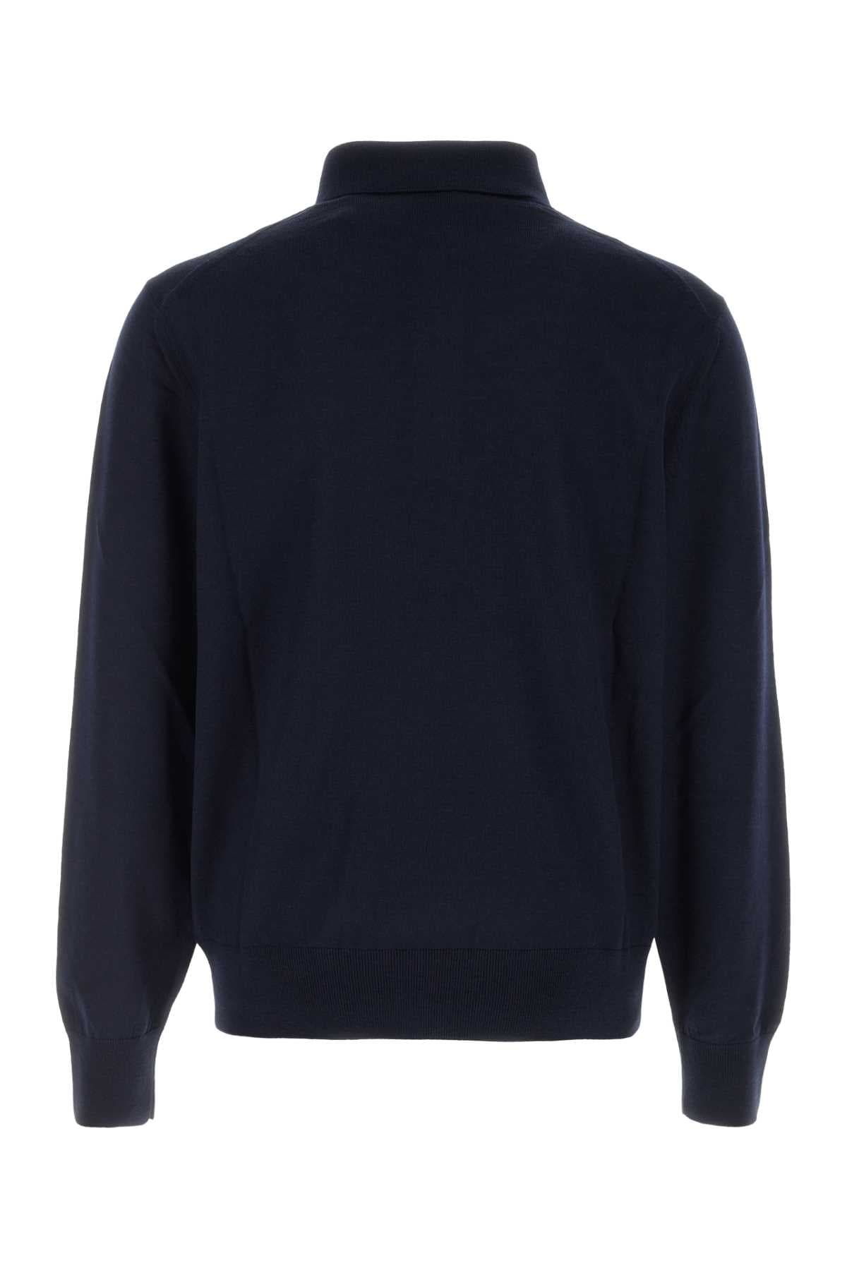 Navy blue wool polo shirt - мініатюра 2