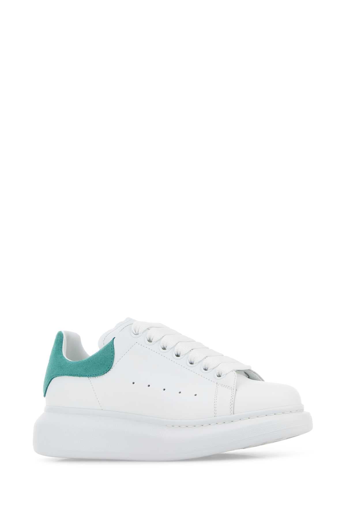 White leather sneakers with sea green suede heel - мініатюра 2