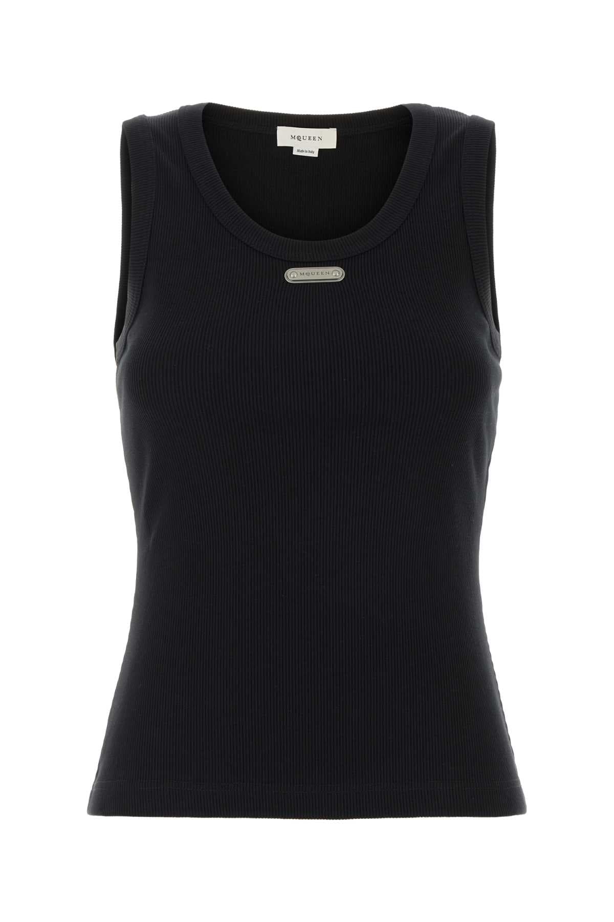 Black stretch cotton tank top