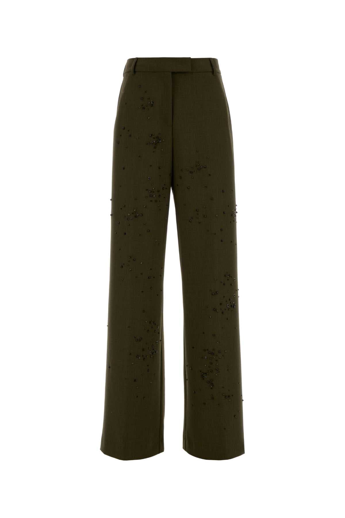Olive green stretch gabardine palazzo pant