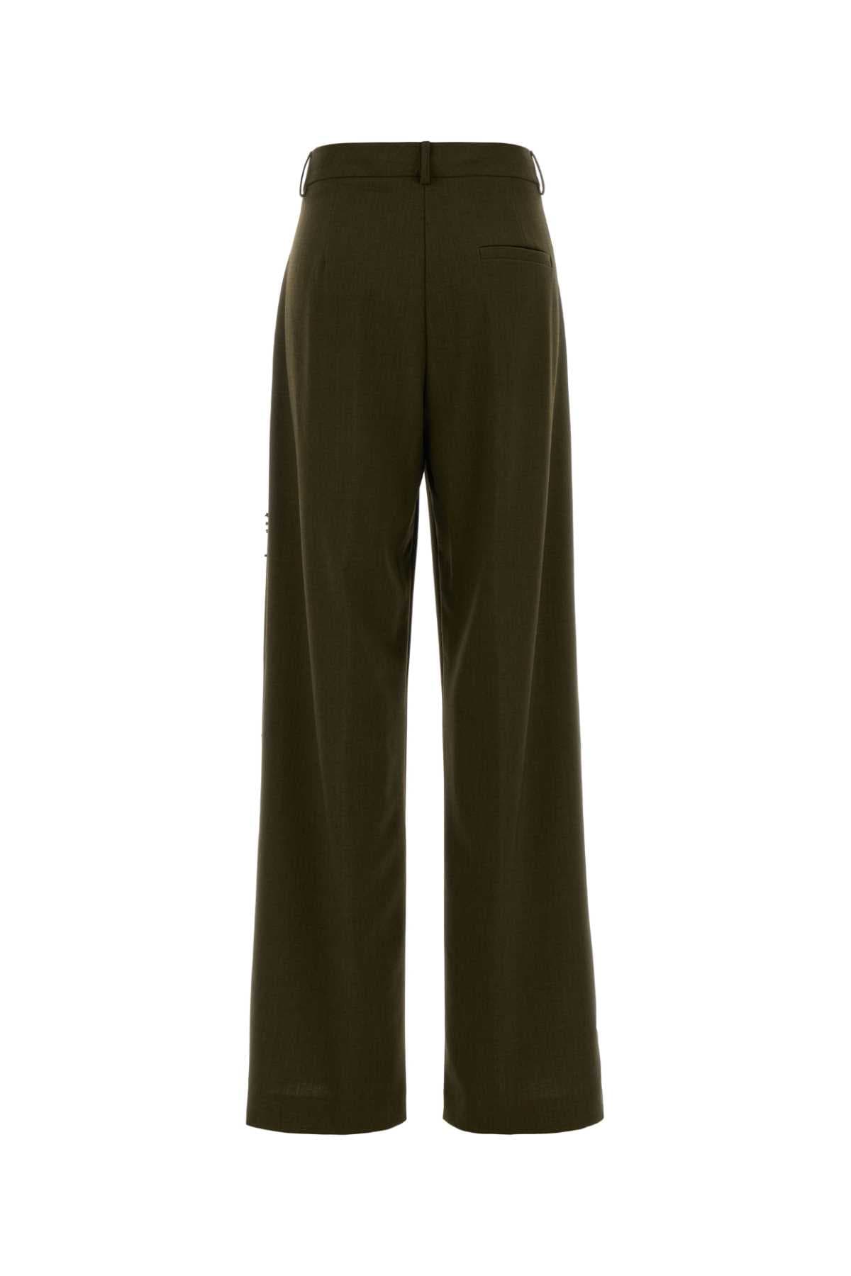 Olive green stretch gabardine palazzo pant - мініатюра 2