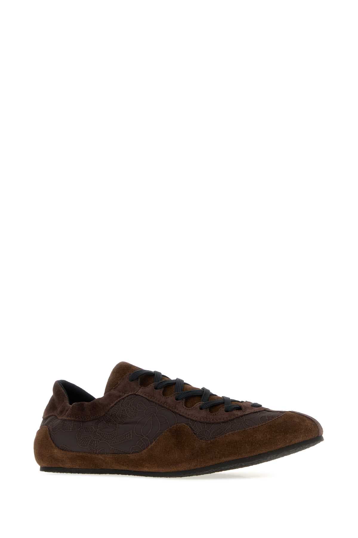 Brown fabric and suede sneakers - мініатюра 2
