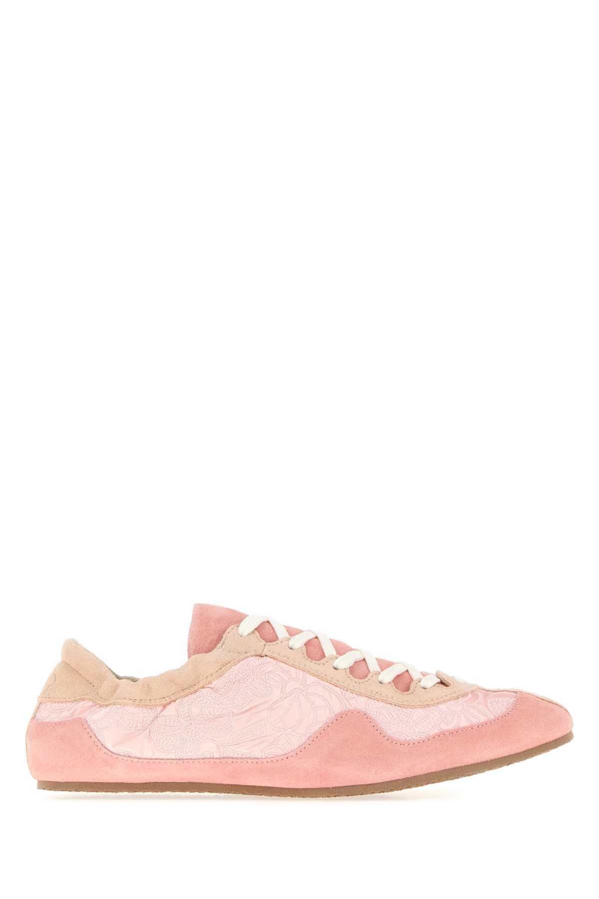Pink fabric and suede sneakers