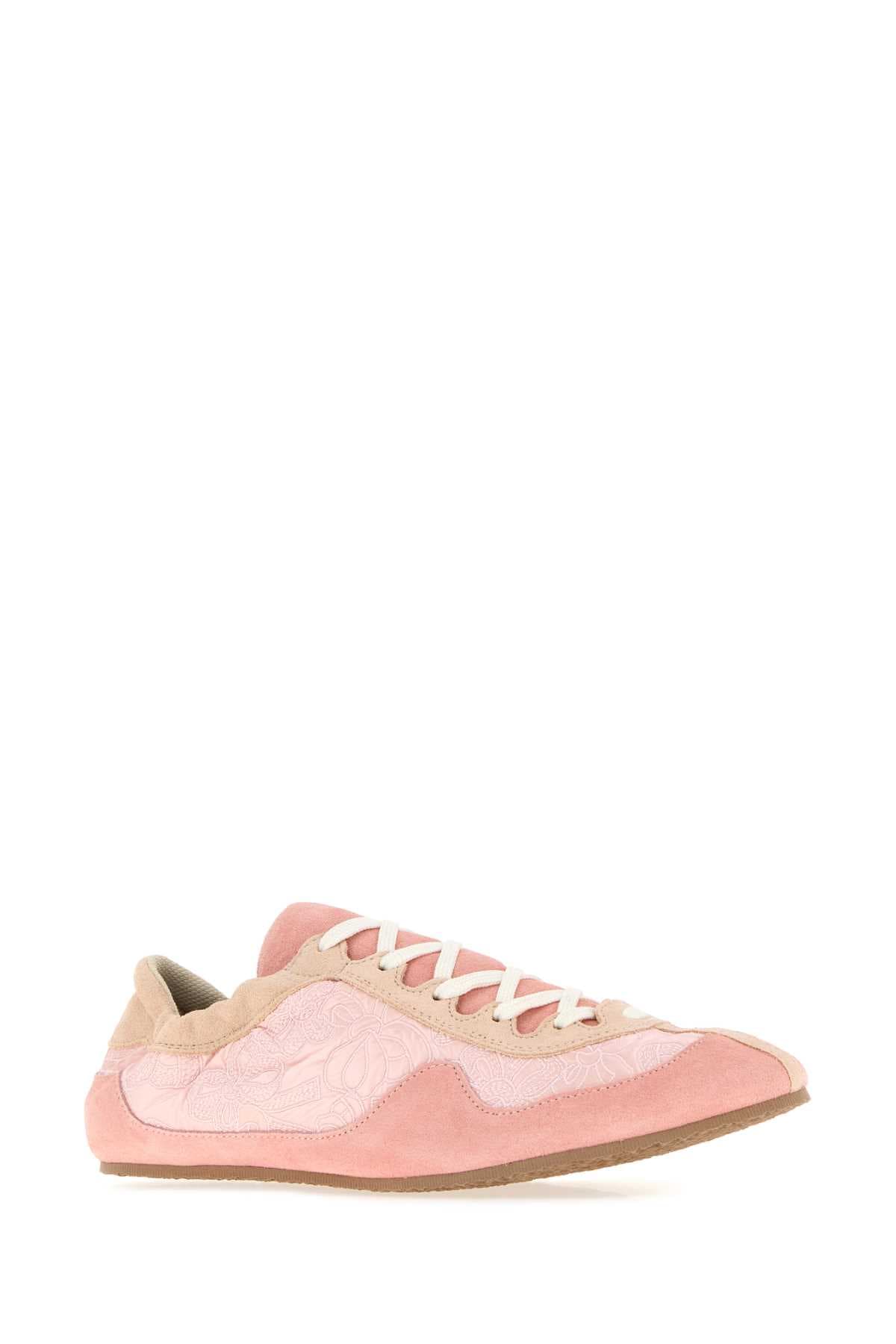 Pink fabric and suede sneakers - мініатюра 2