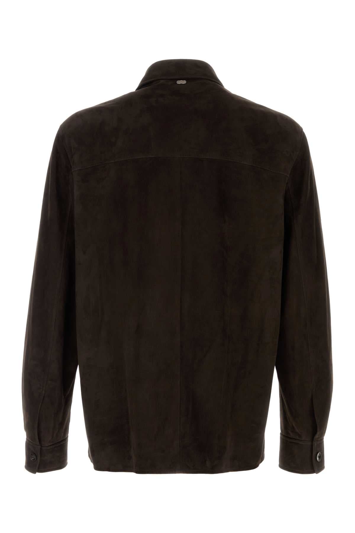 Dark brown suede shirt - мініатюра 2