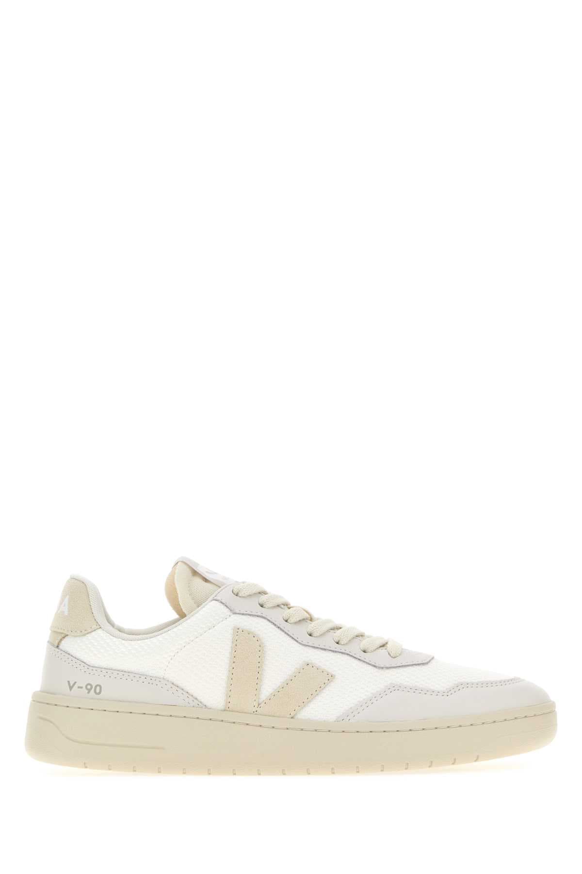 Multicolor fabric and leather V-90 sneakers