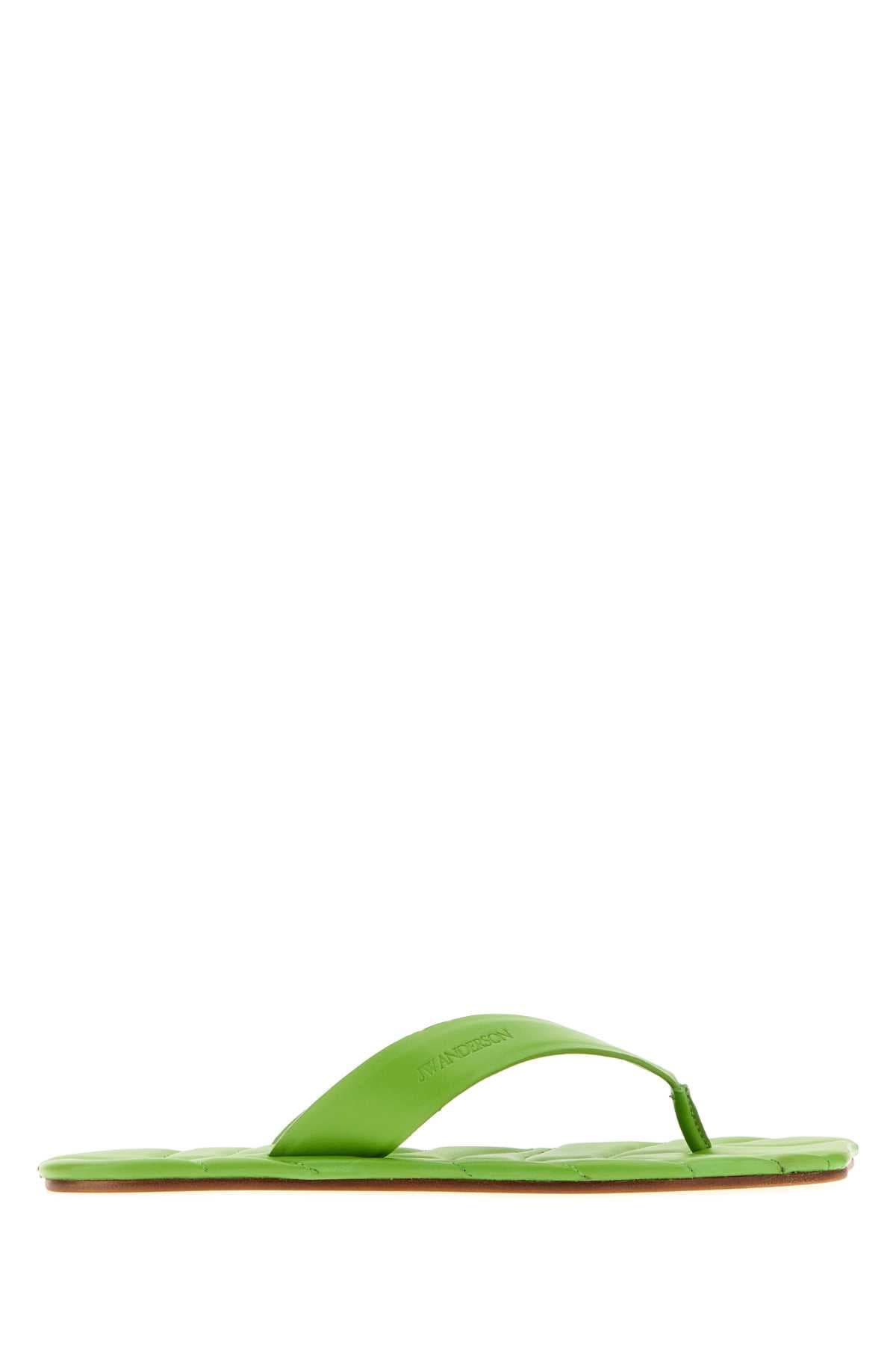 Green leather thong slippers