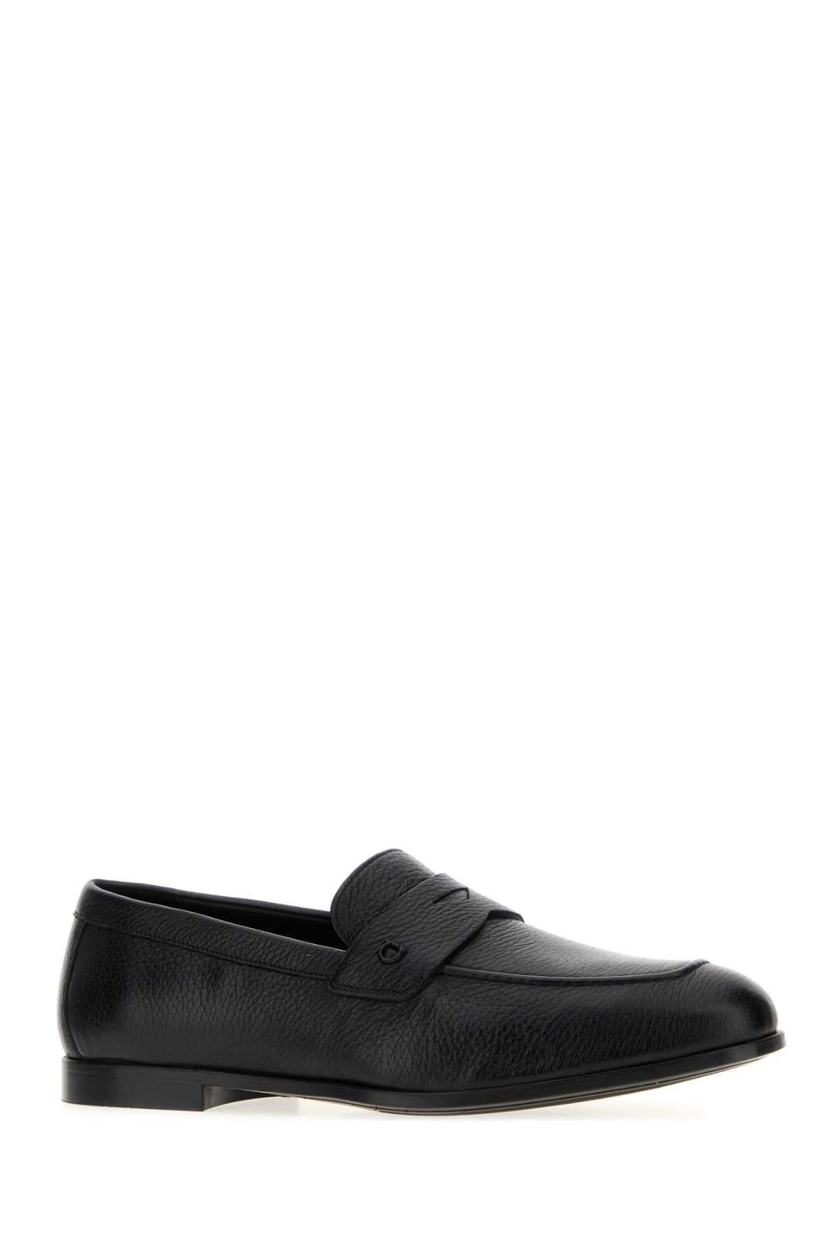 Black leather Tiberio loafers - мініатюра 2