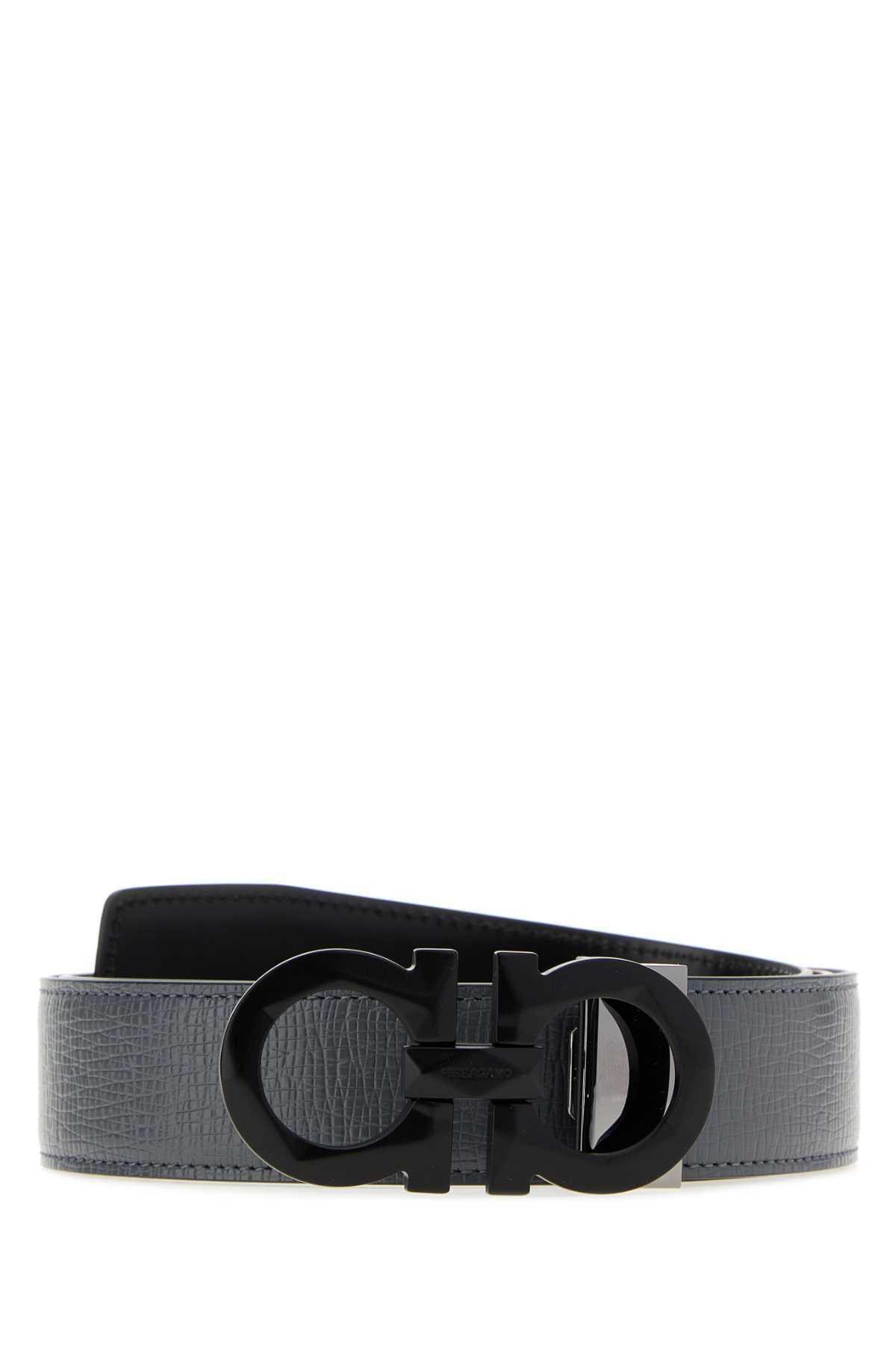 Dark grey leather reversible belt
