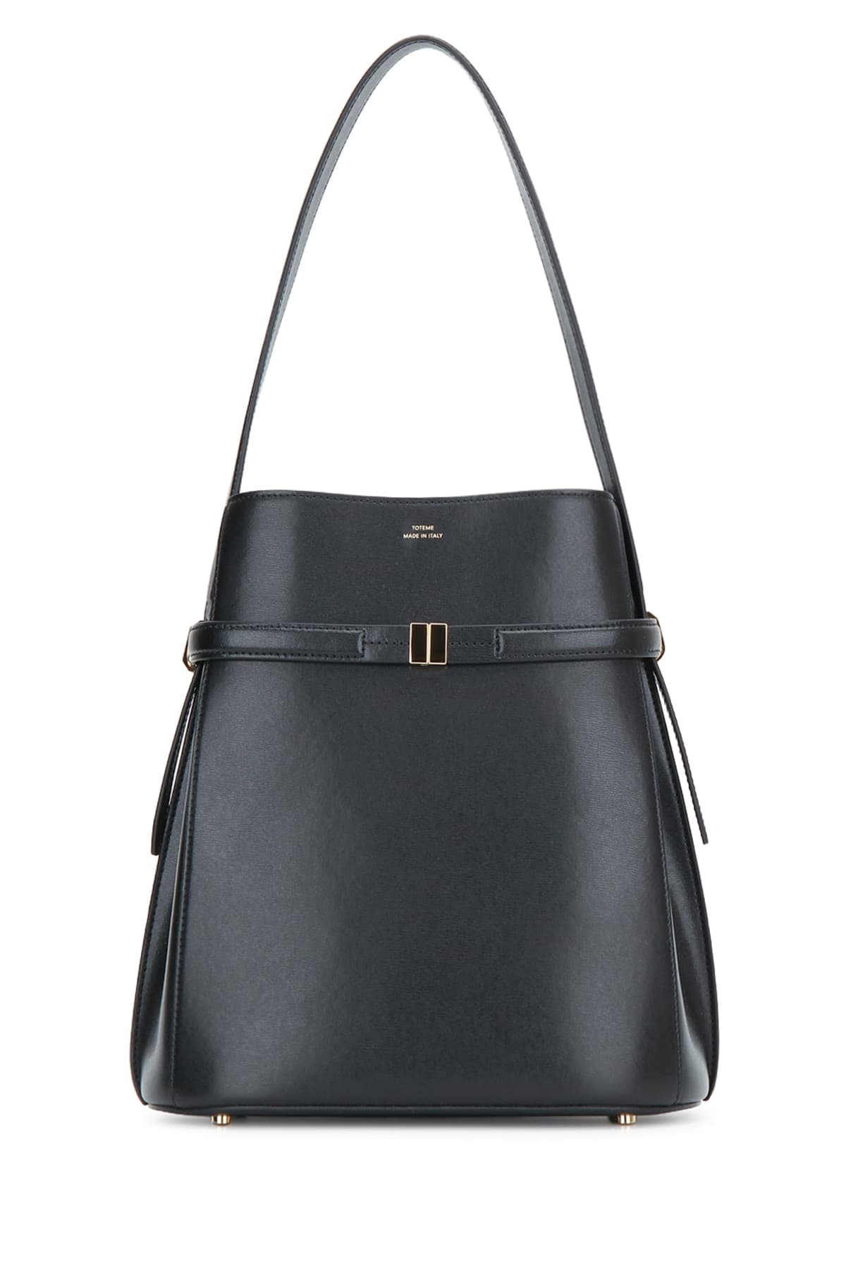 Belted leather bucket bag