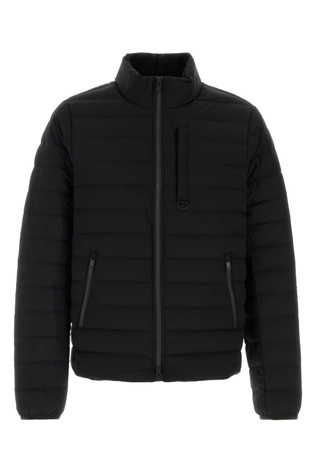 Black stretch nylon down jacket