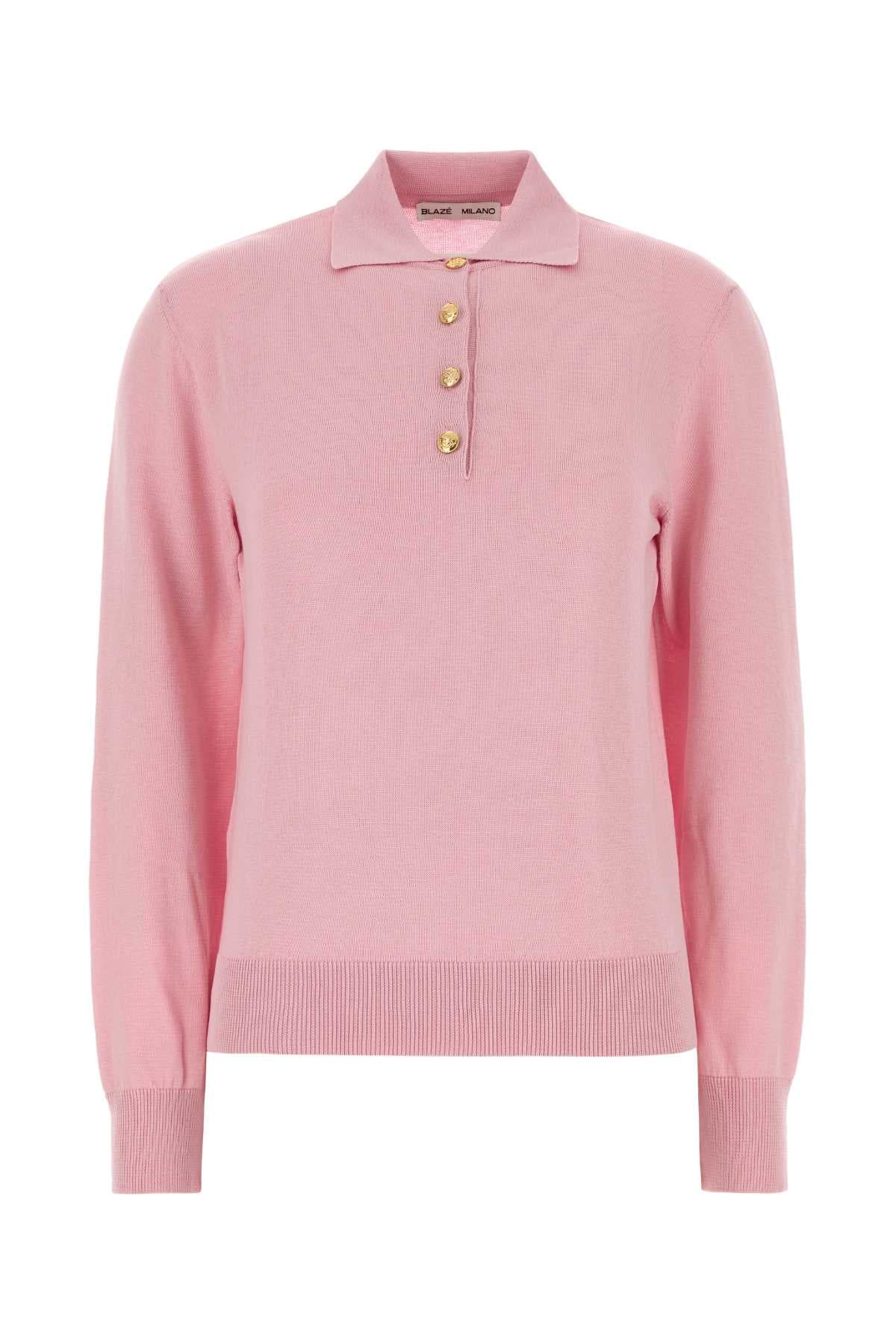 Pink silk blend polo shirt