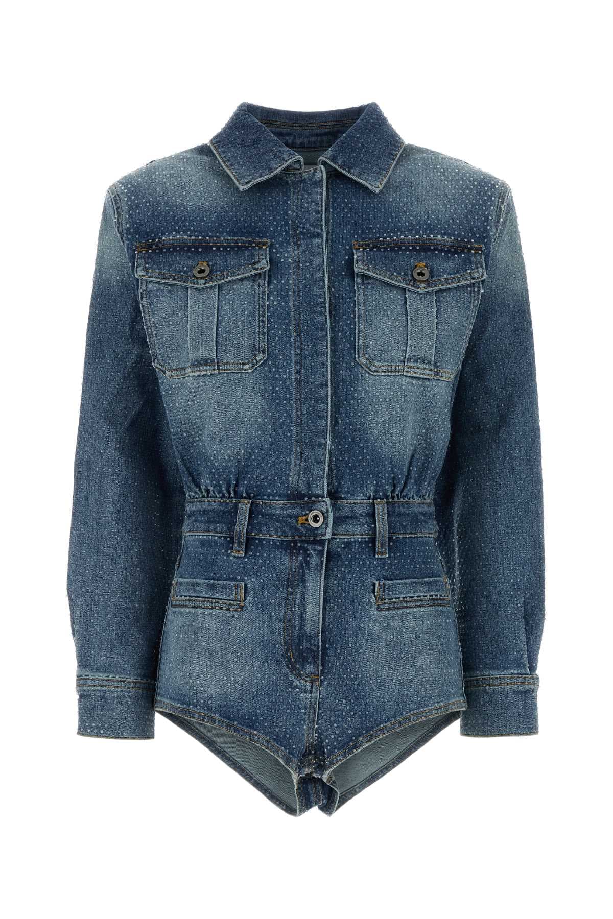 Embellished denim jumpsuit