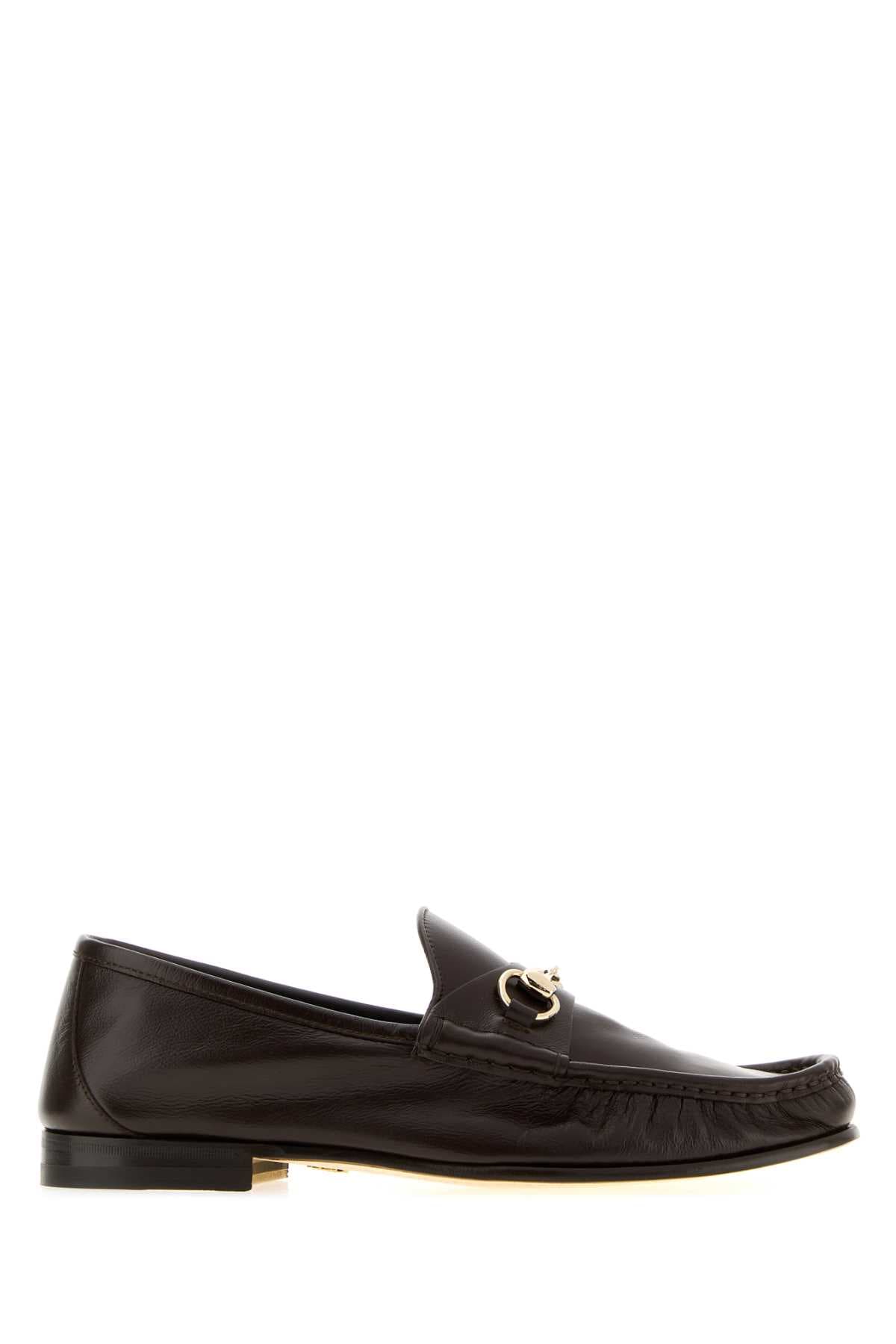 Dark brown leather Gucci Lugano loafers