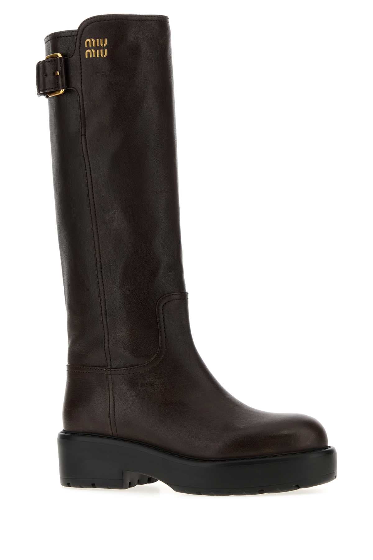 Dark brown leather boots - мініатюра 2