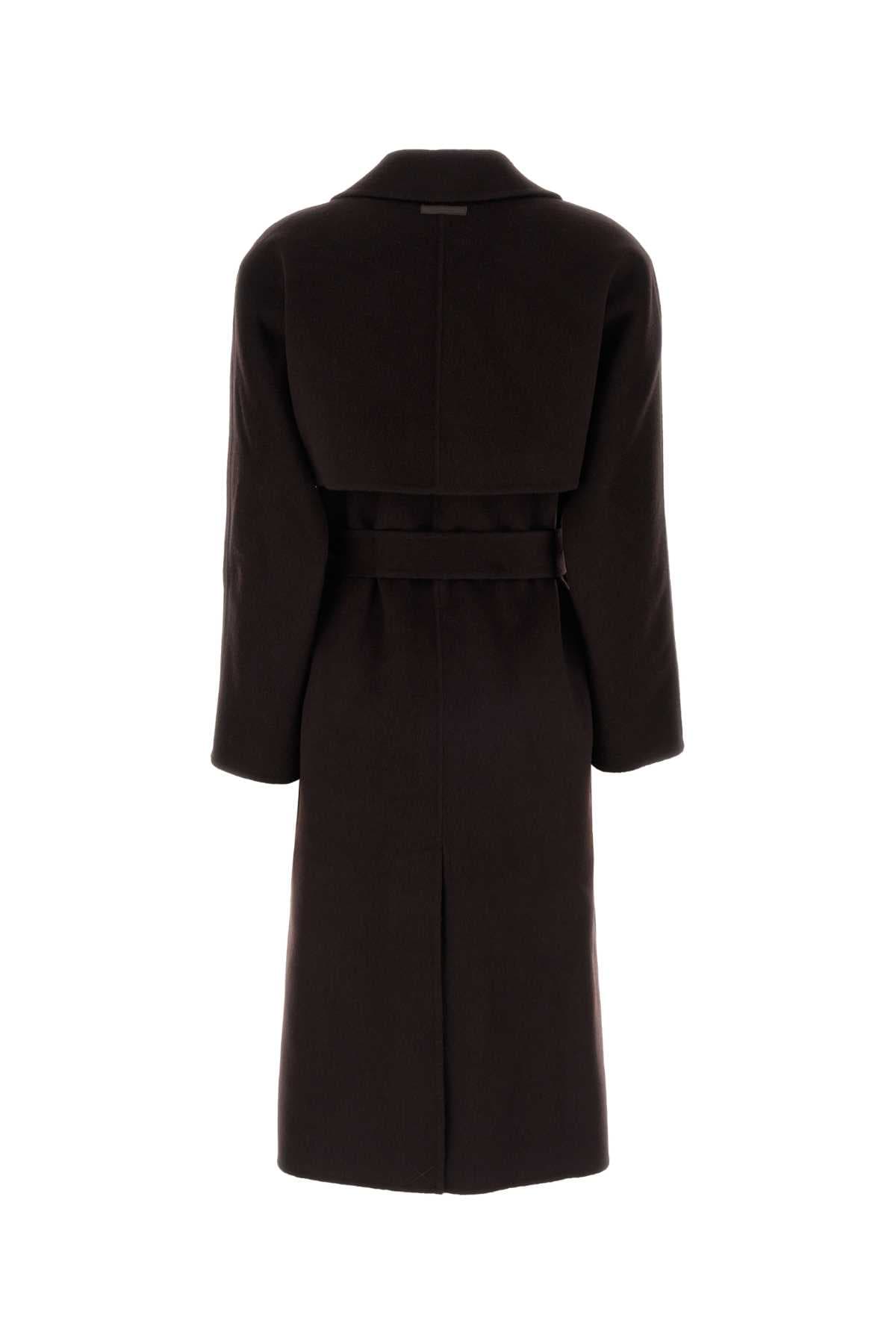 Dark brown wool blend coat - мініатюра 2