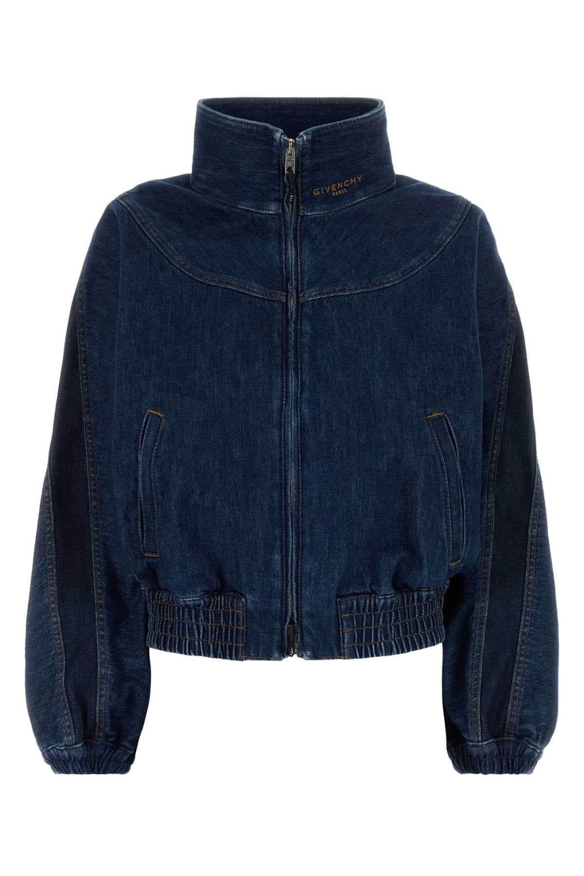 Blue denim bomber jacket