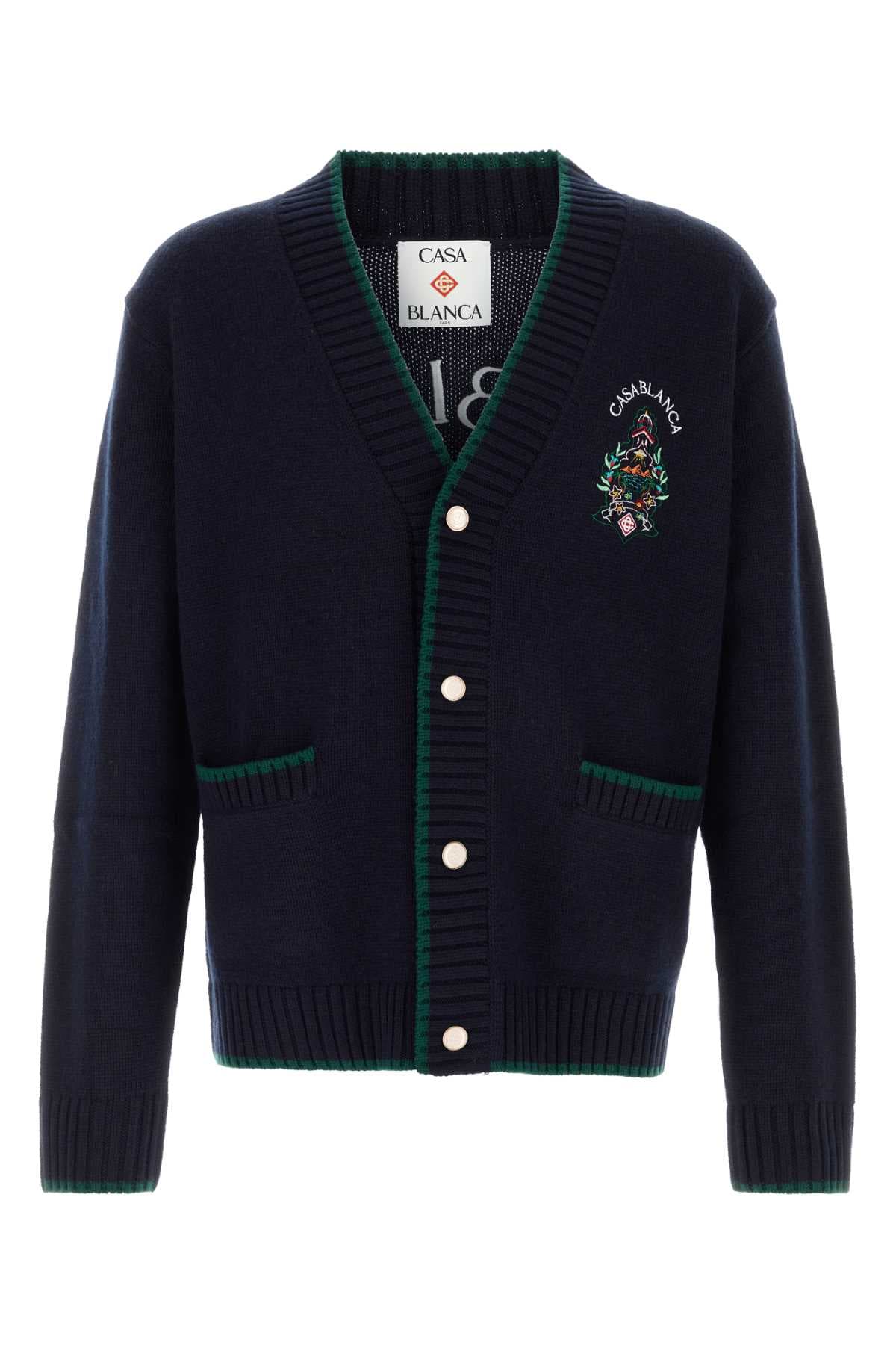 Navy blue wool blend cardigan