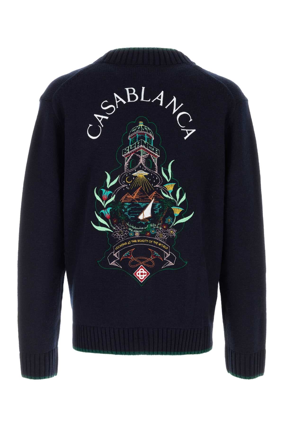 Navy blue wool blend cardigan - мініатюра 2