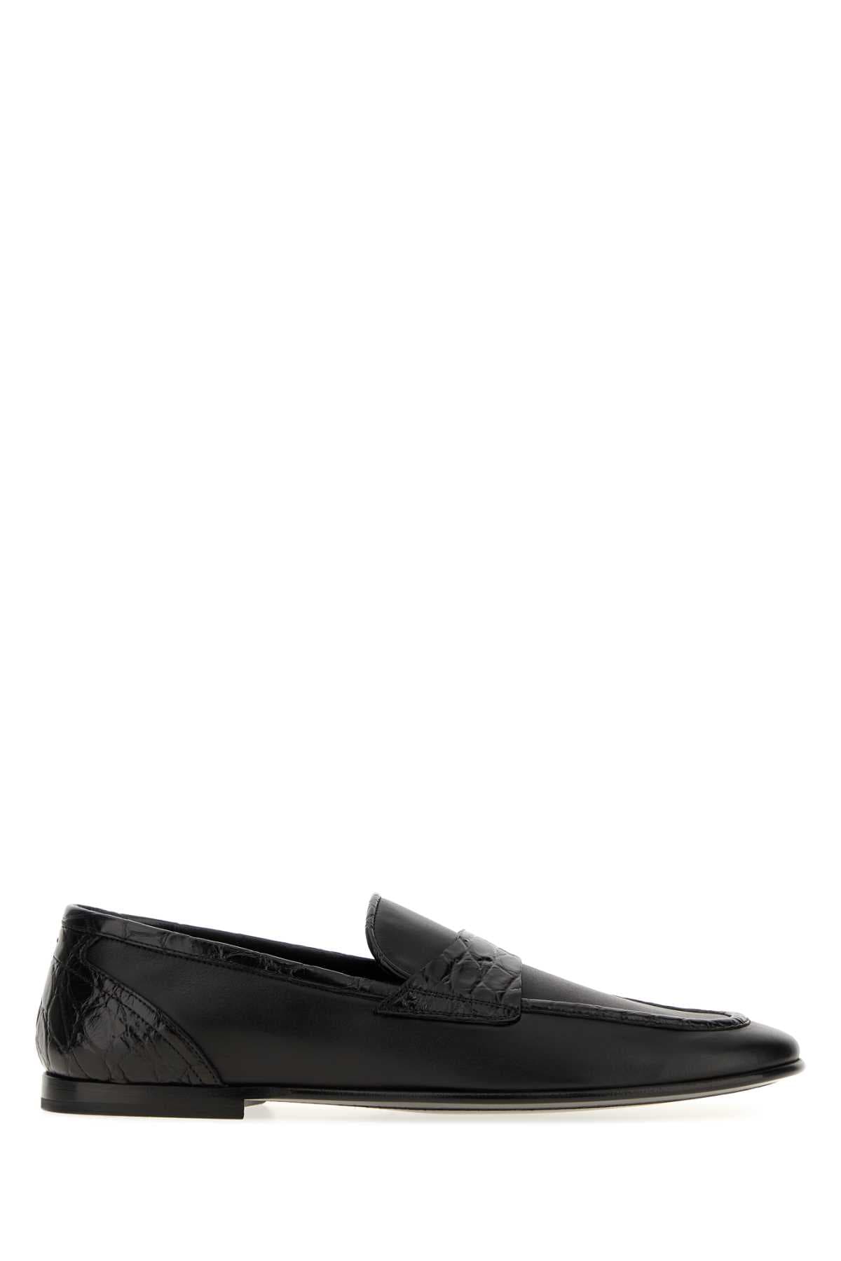 Black leather loafers