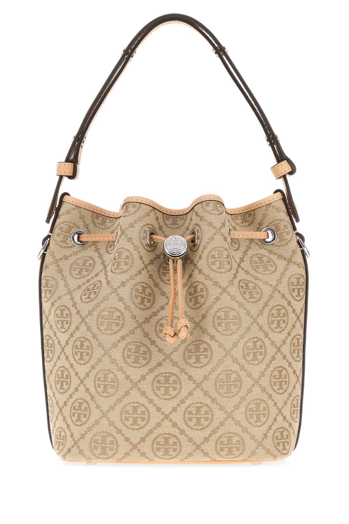 Embroidered canvas bucket bag