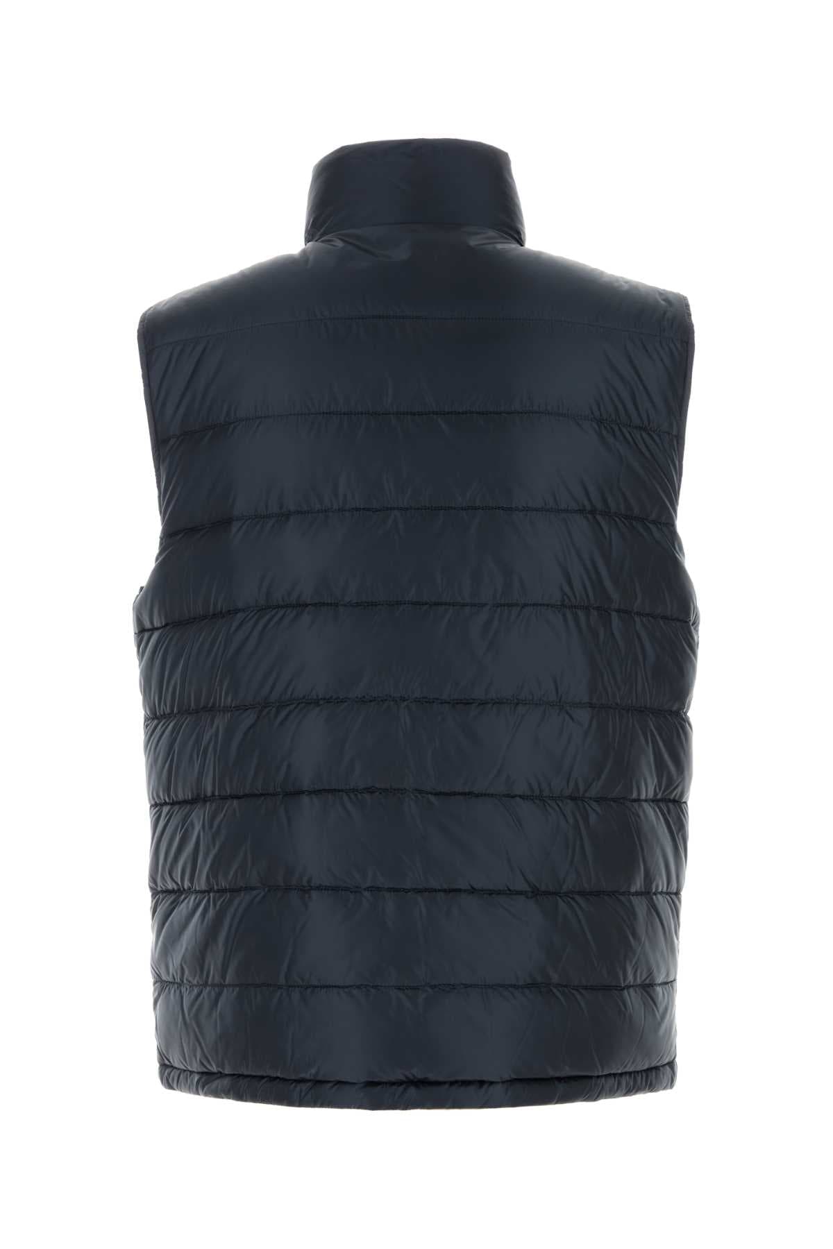 Navy blue nylon sleeveless down jacket - мініатюра 2