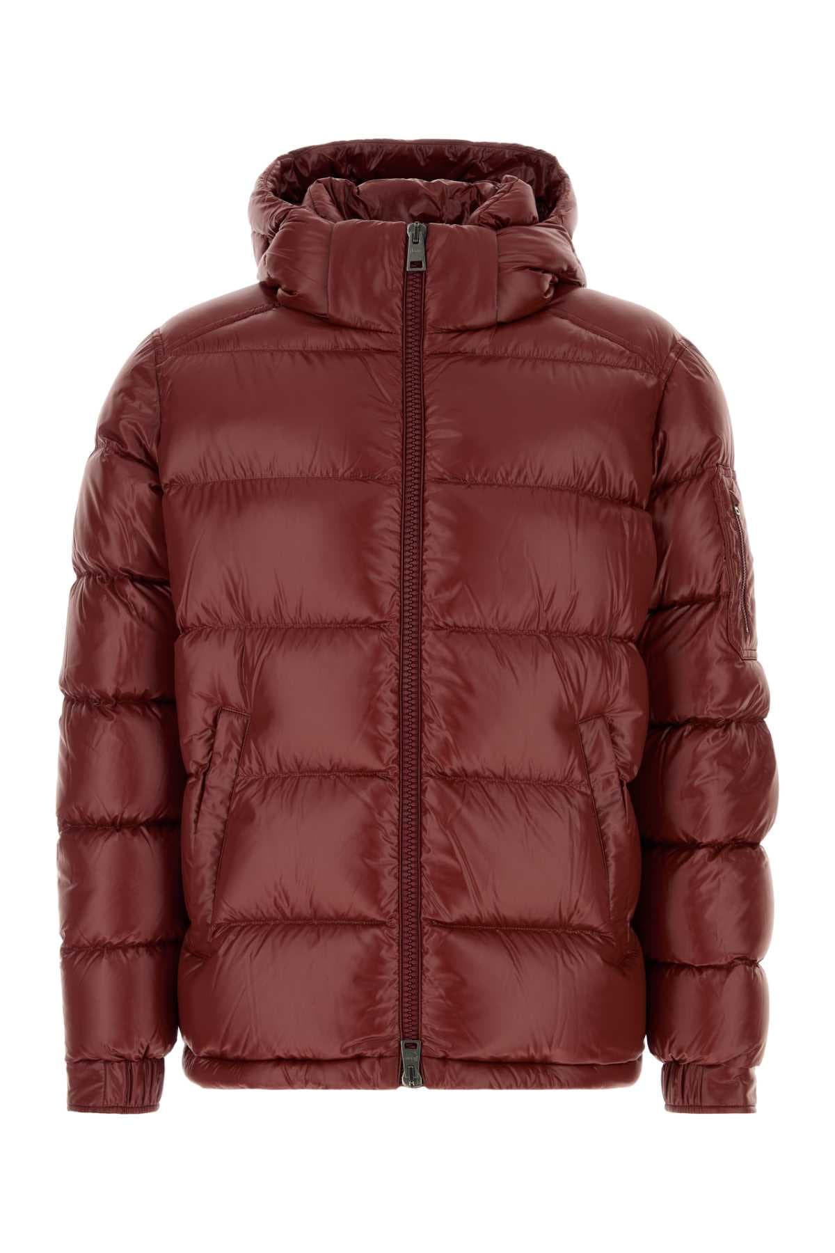 Red nylon down jacket