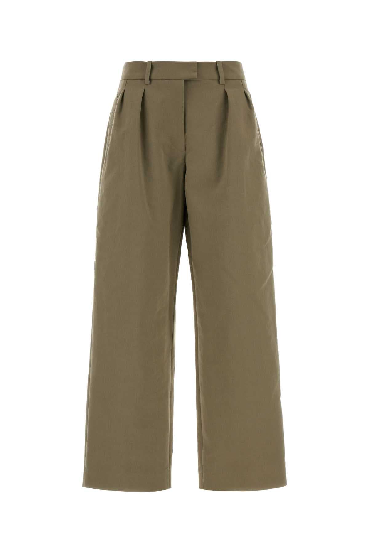 Khaki cotton wide-leg pant