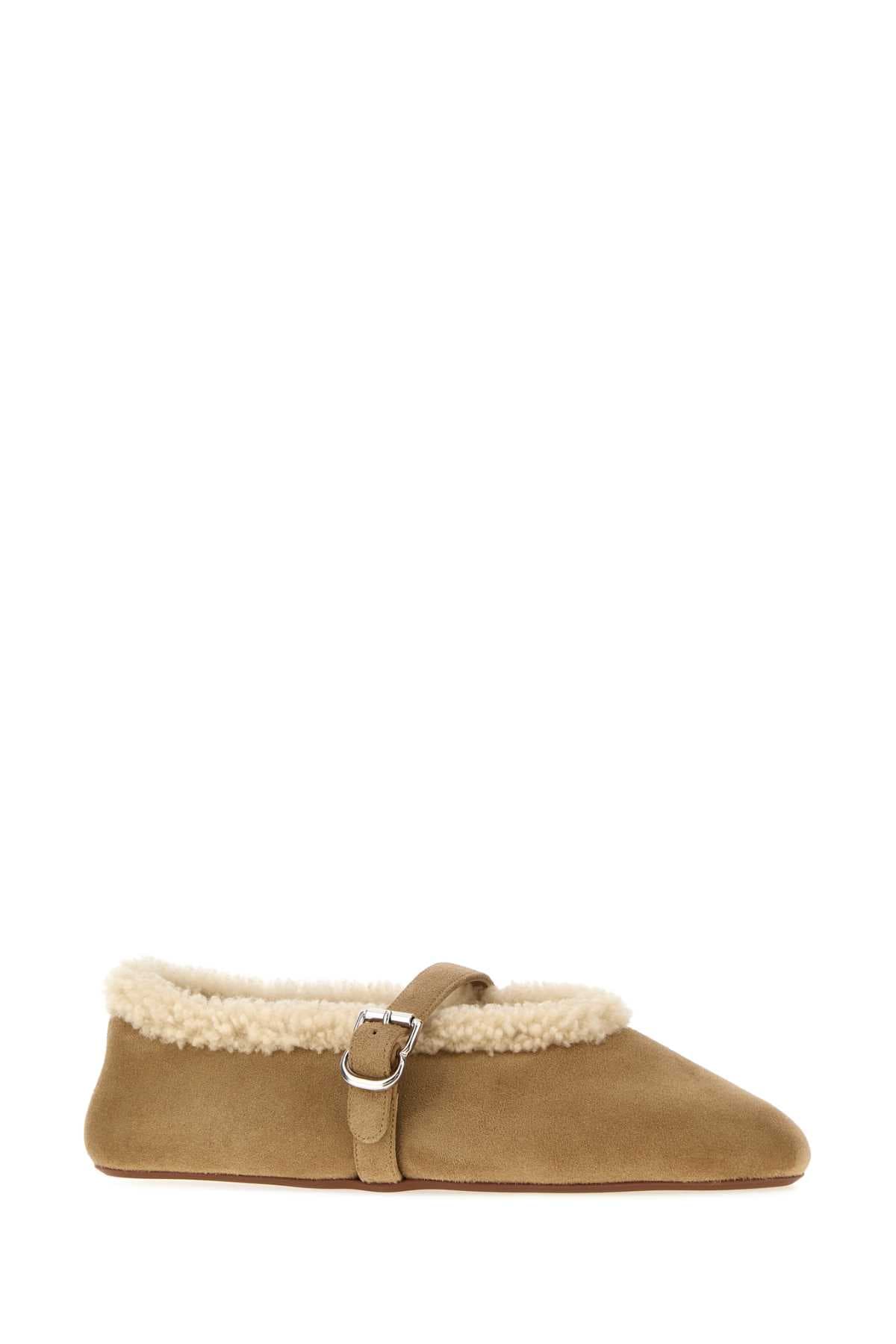 Beige suede ballerinas - мініатюра 2