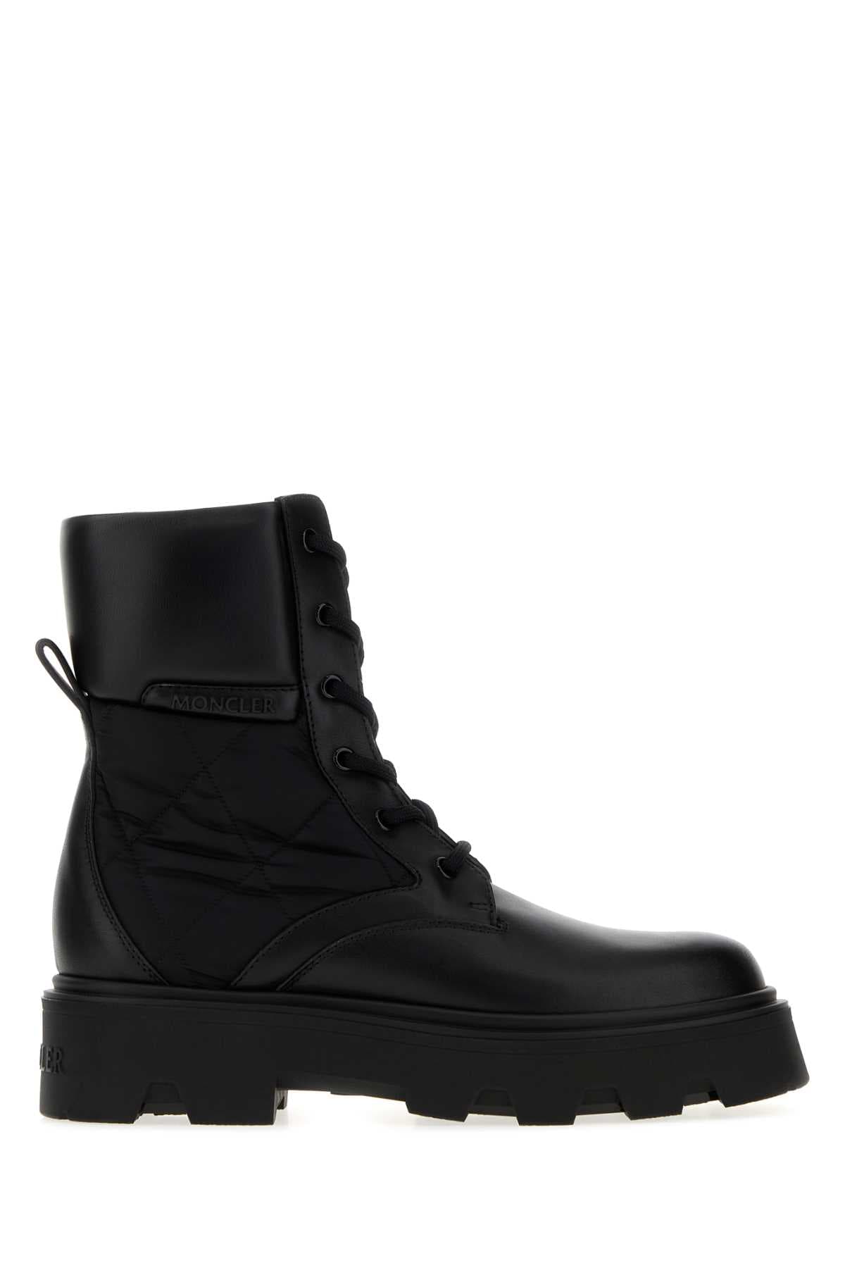 Black leather and fabric Aurea ankle boots