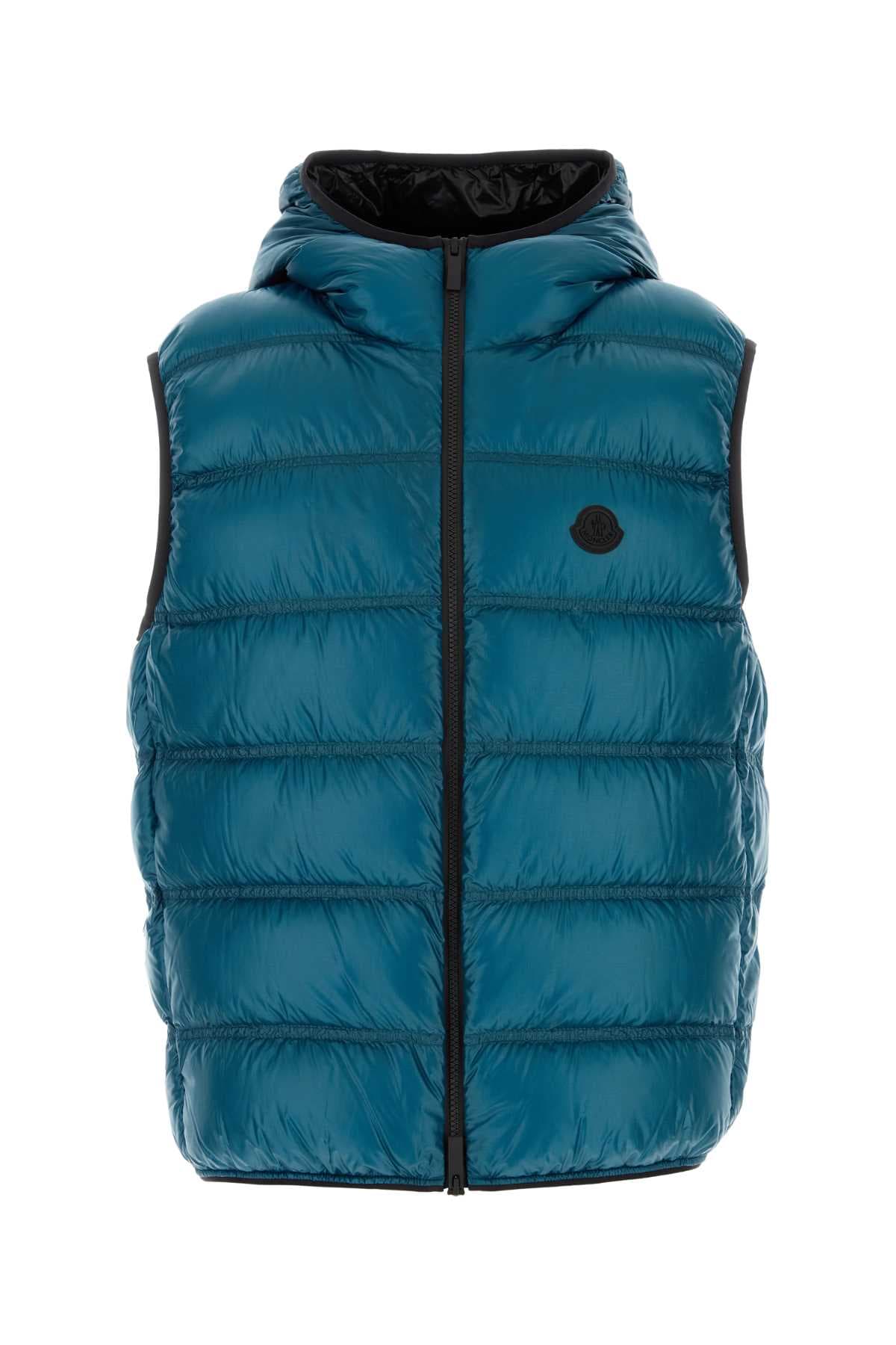 Petrol blue nylon sleeveless Pantestrel down jacket