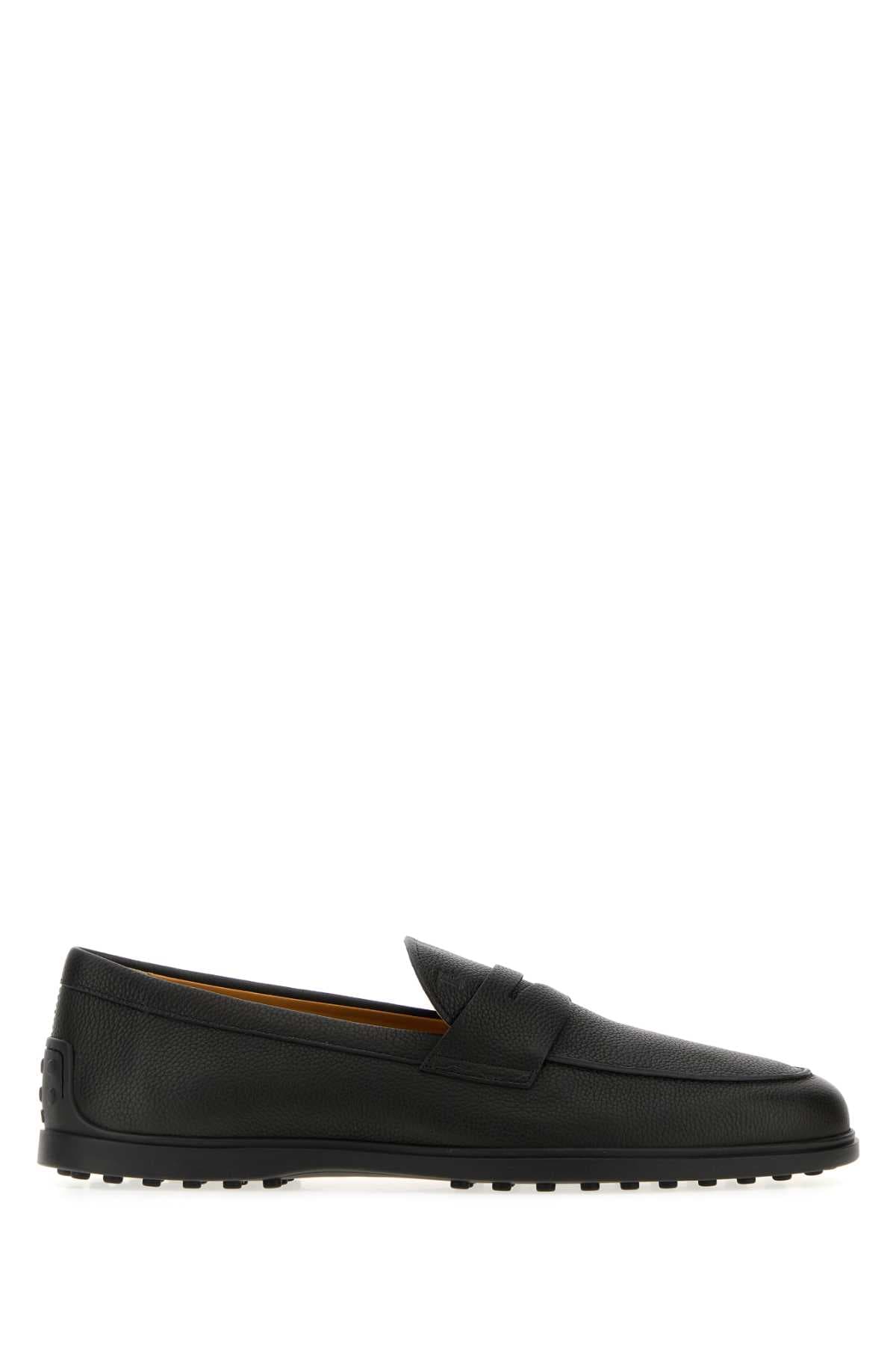 Black leather loafers