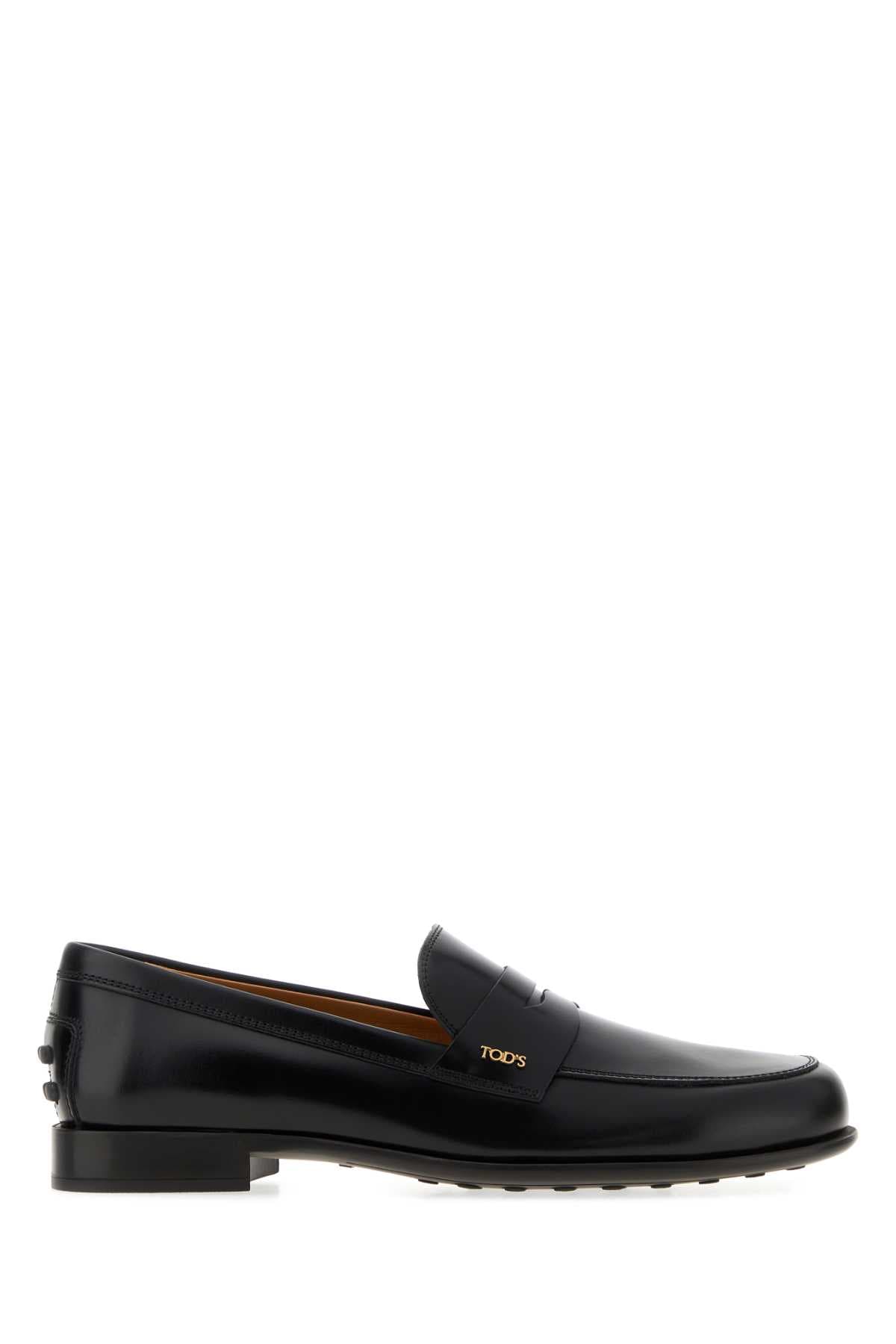 Black leather loafers