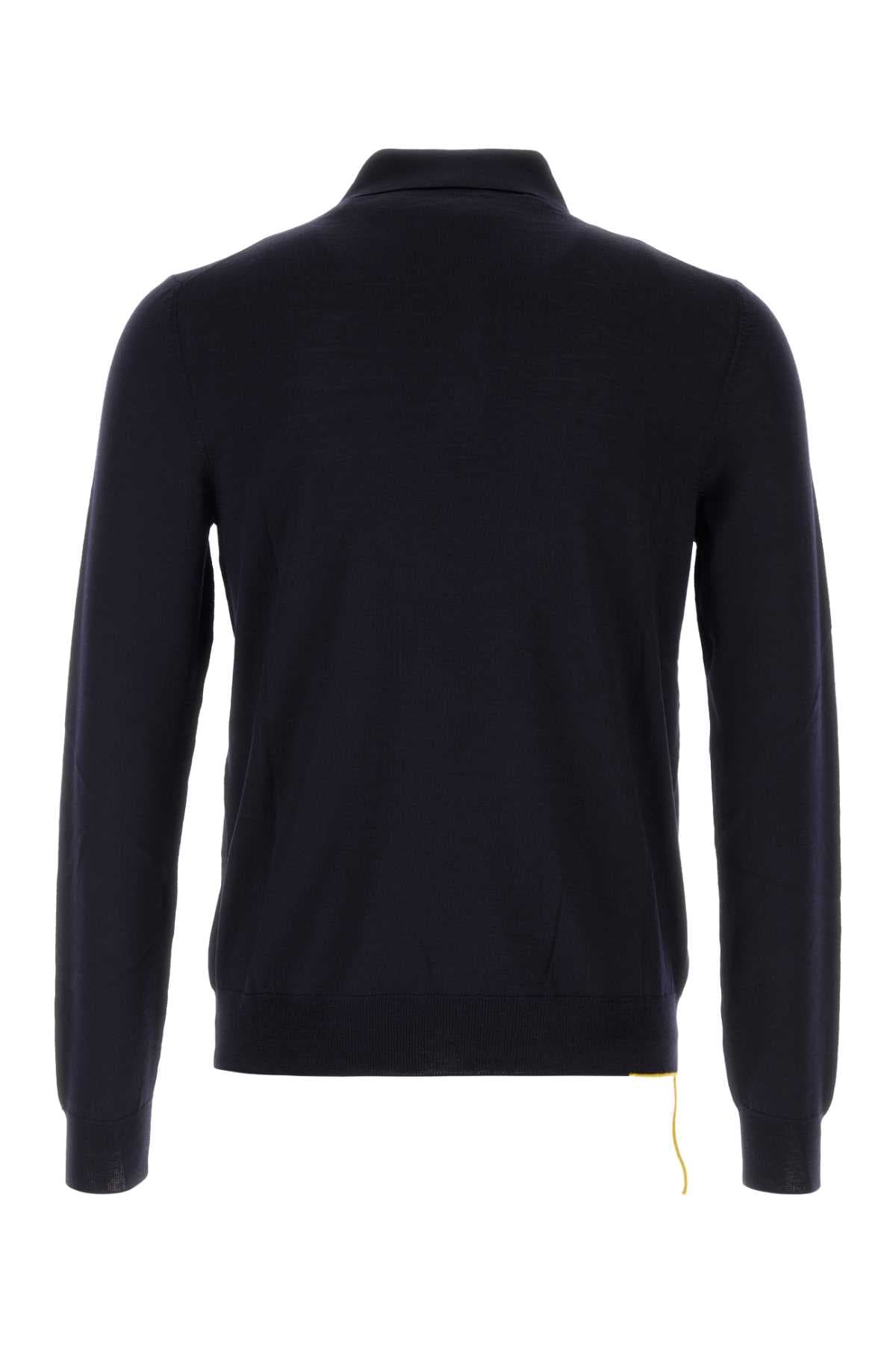 Midnight blue stretch wool polo shirt - мініатюра 2