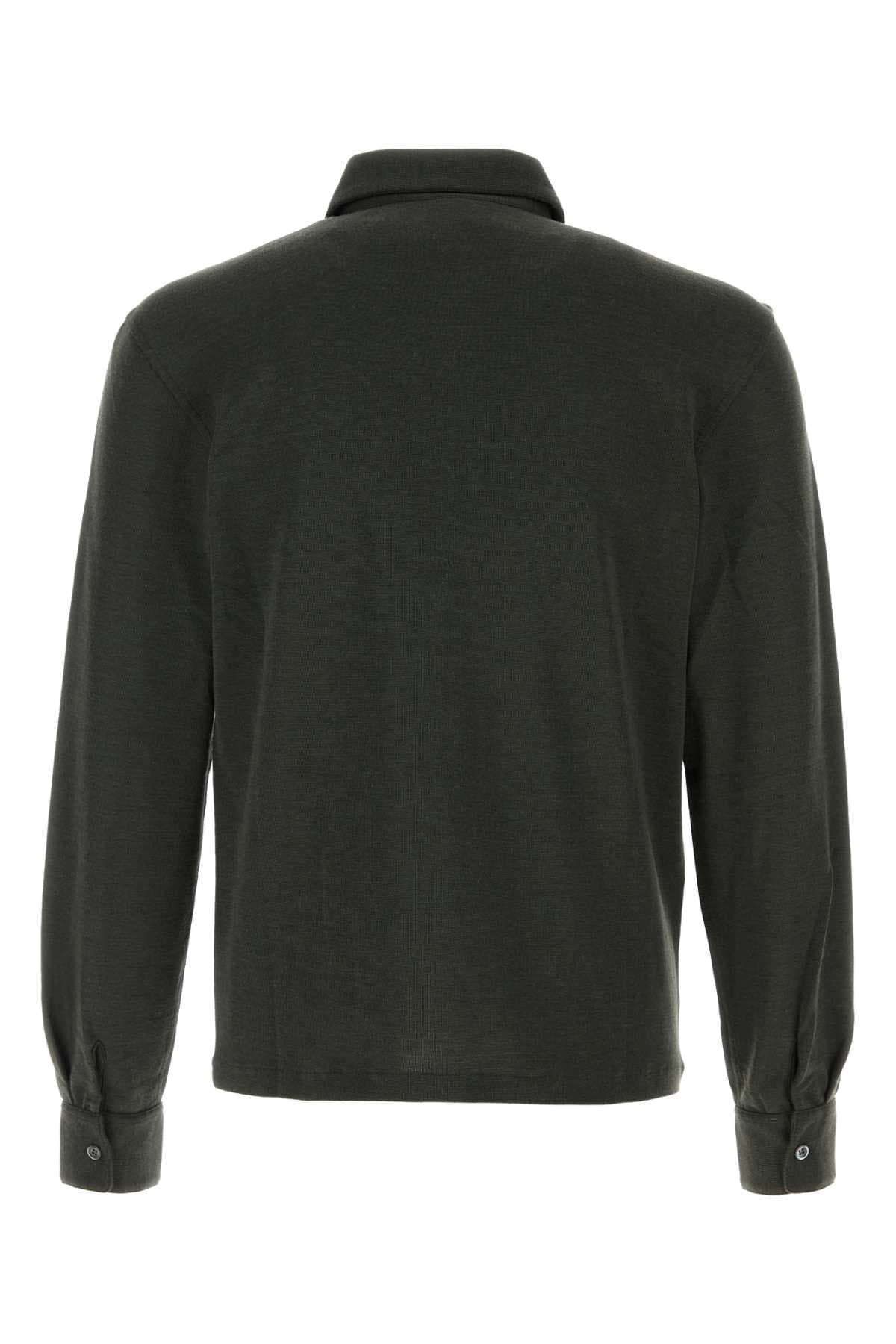 Dark green knit Reyes polo shirt - мініатюра 2