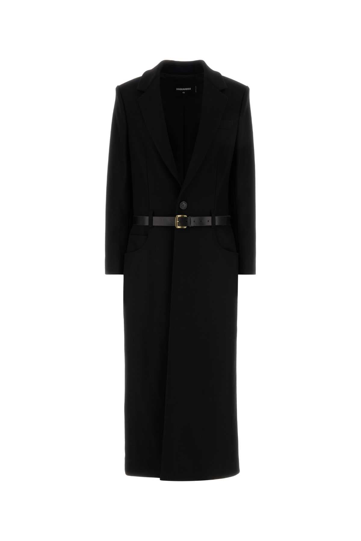 Black stretch wool blend coat