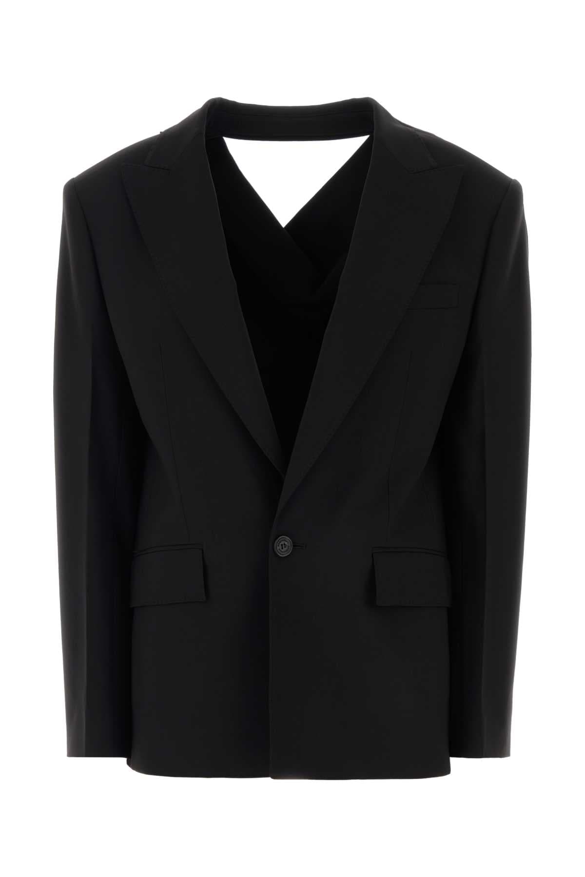 Black stretch wool blend Peek-A-Boo blazer