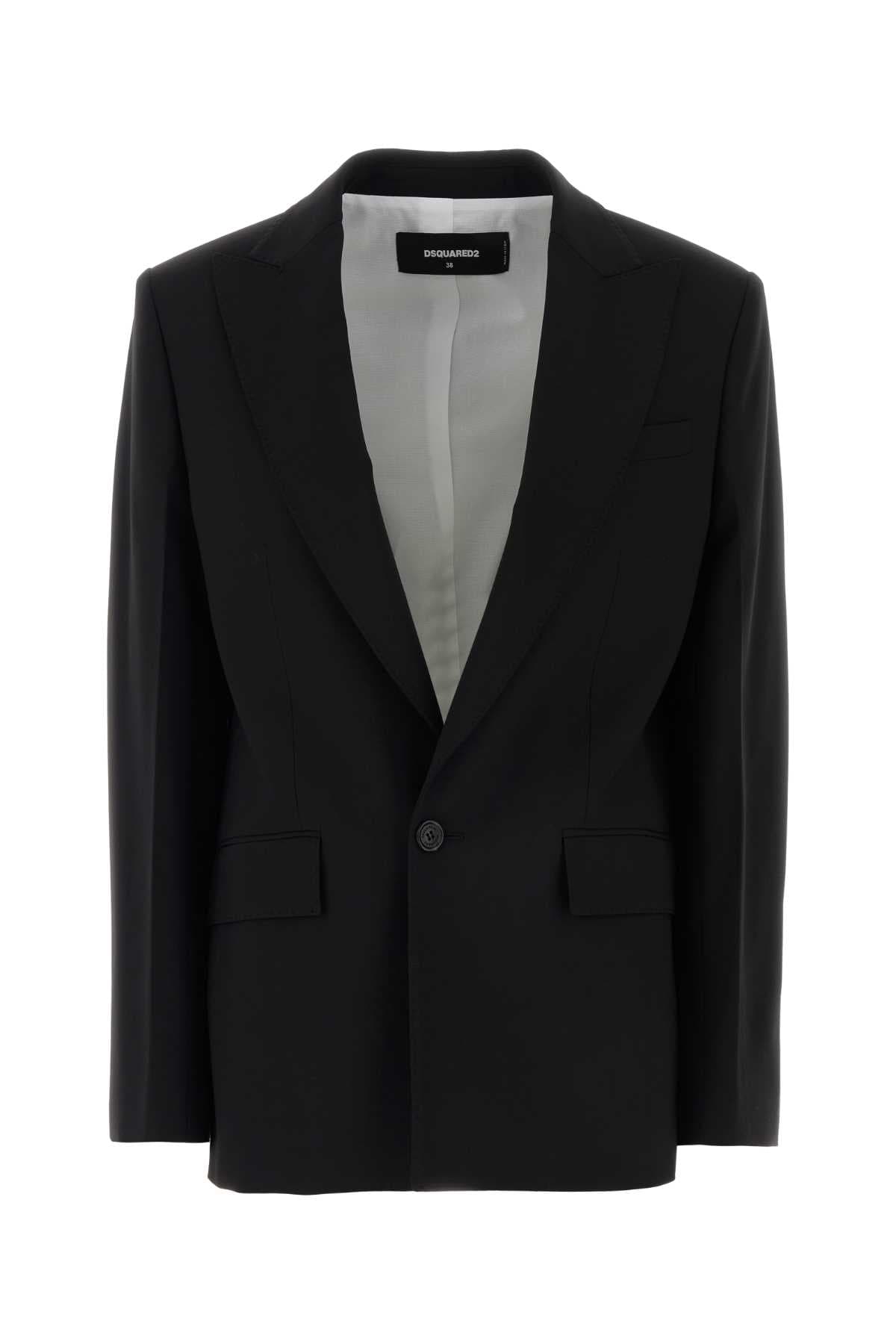 Black stretch wool blend oversize blazer
