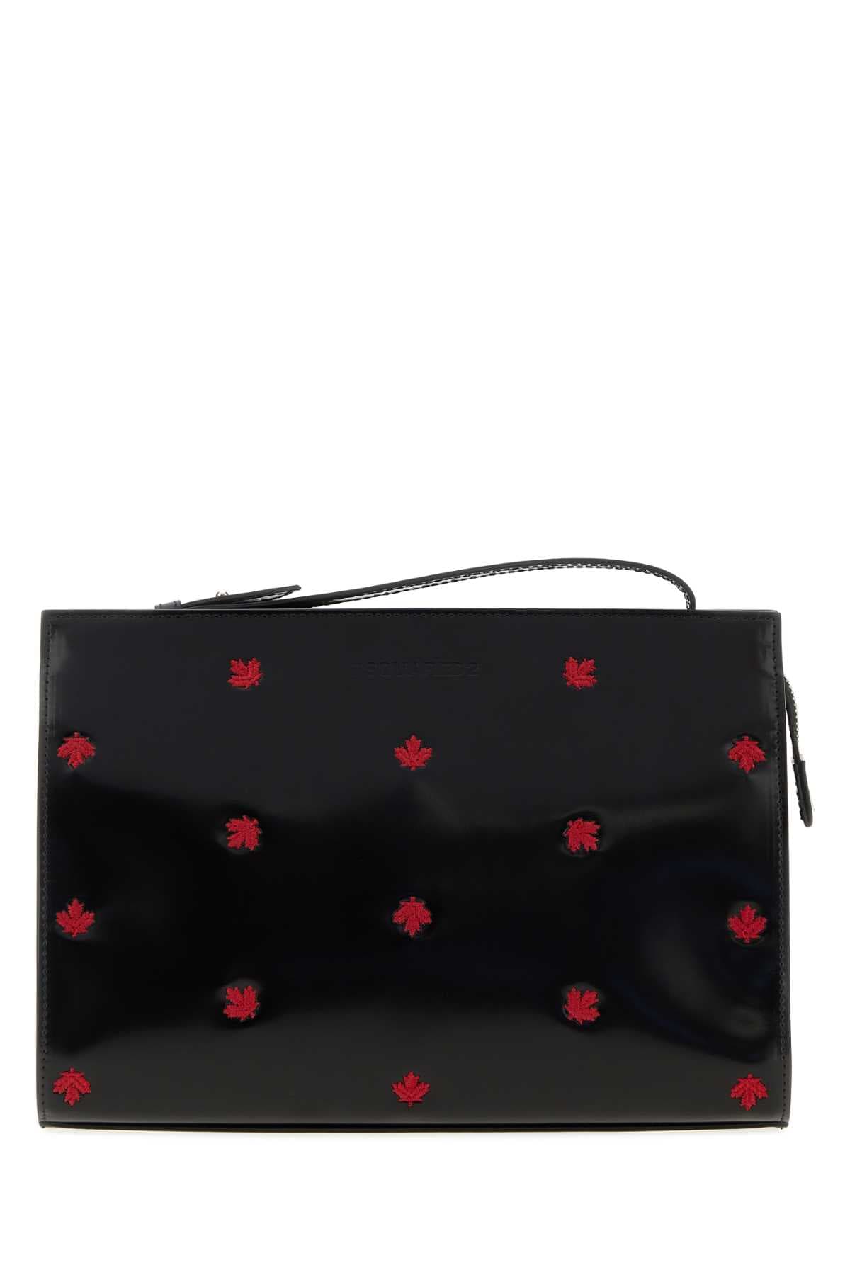 Black leather Maple Leaf clutch