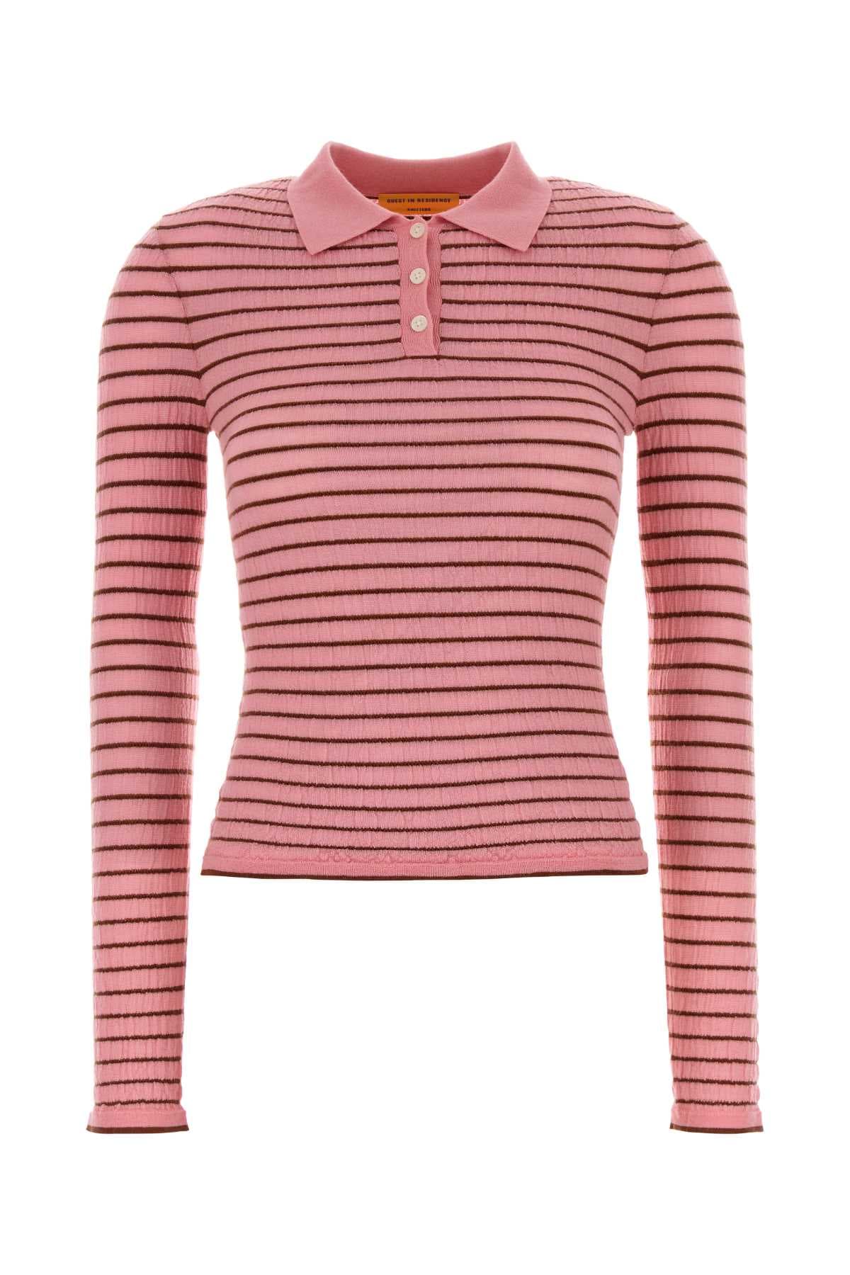 Embroidered cashmere blend Smocked polo shirt