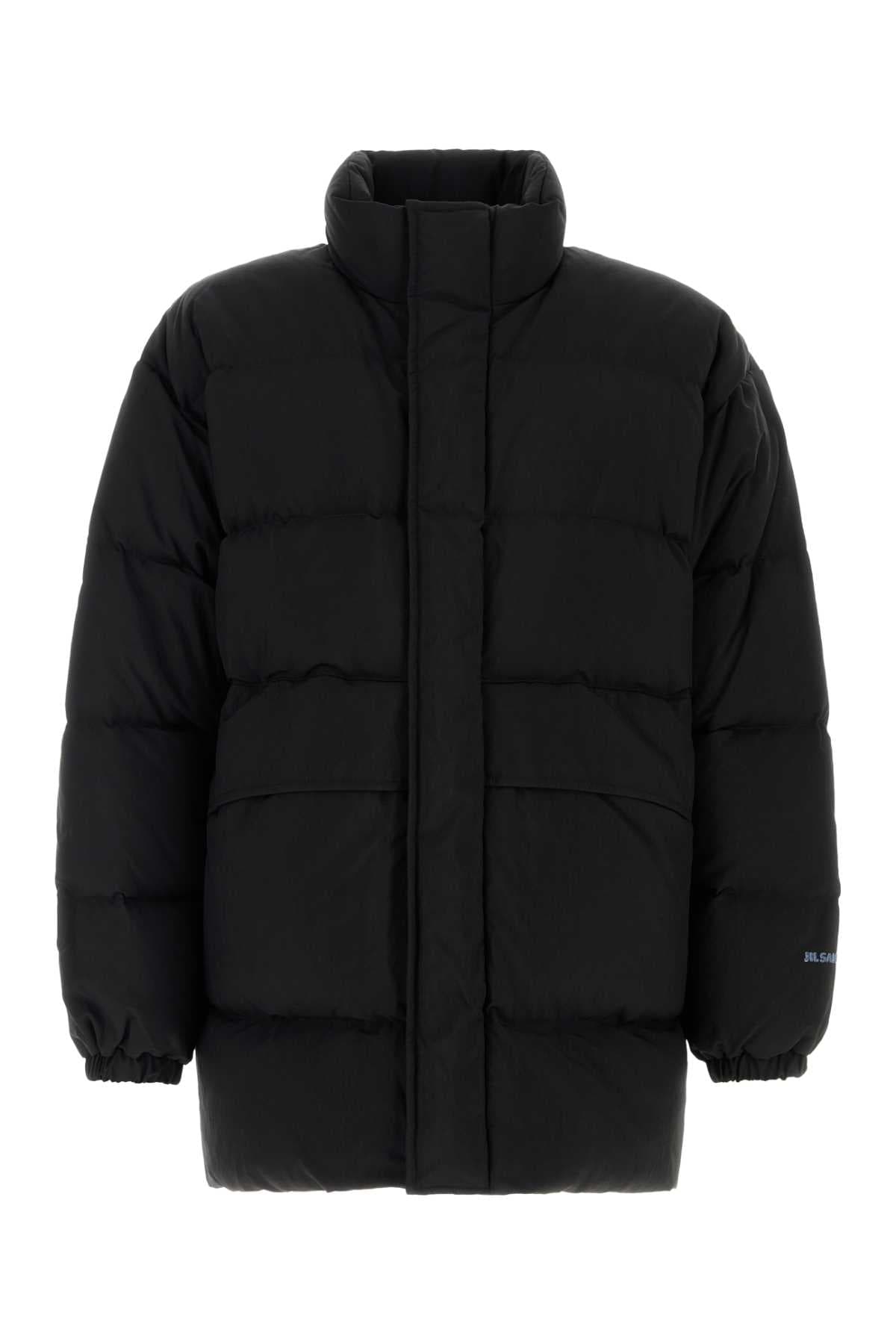 Black nylon blend down jacket