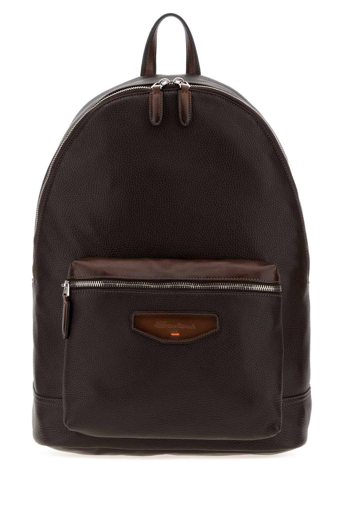 Dark brown leather backpack