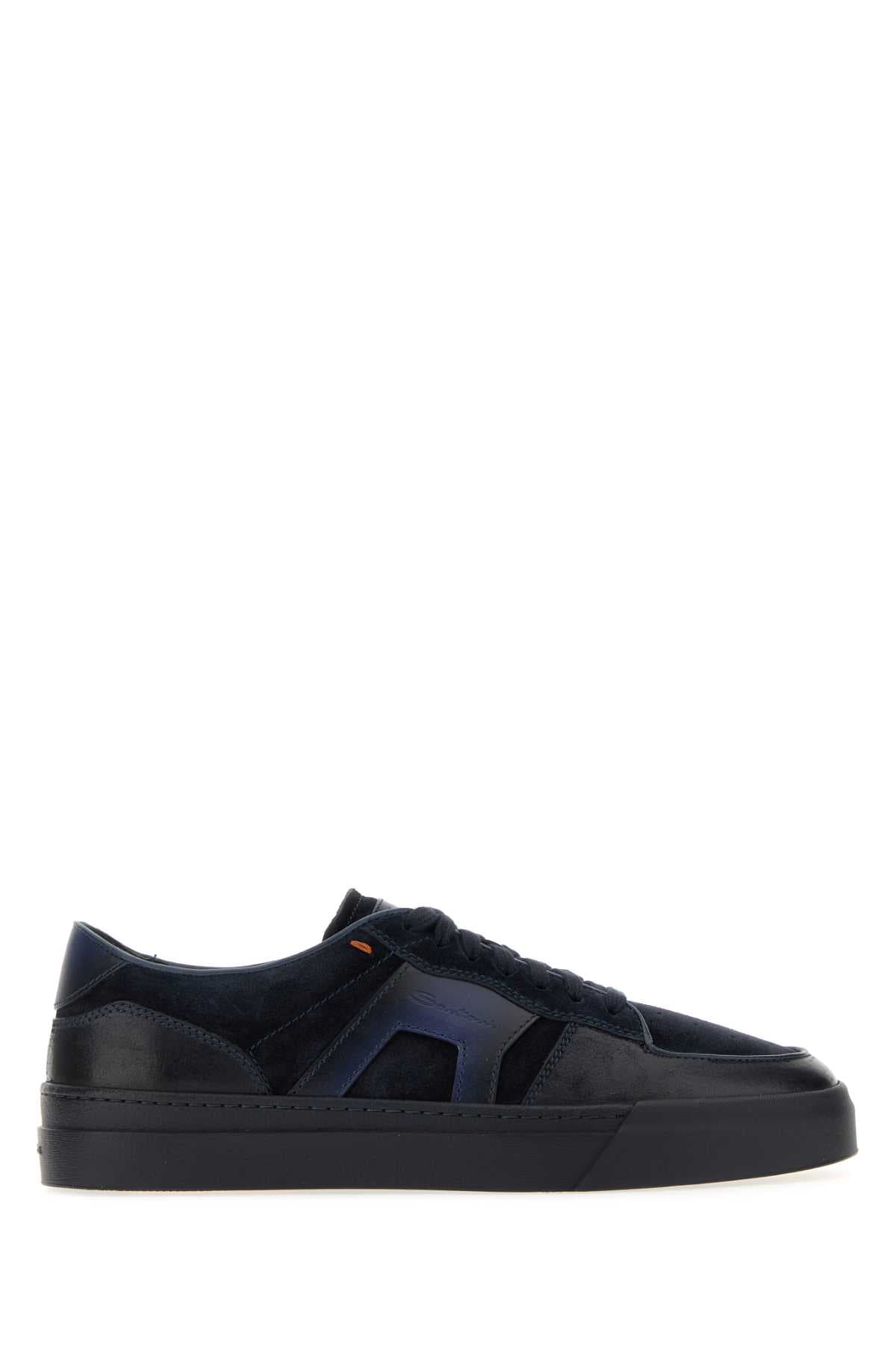 Blue leather and suede sport sneakers