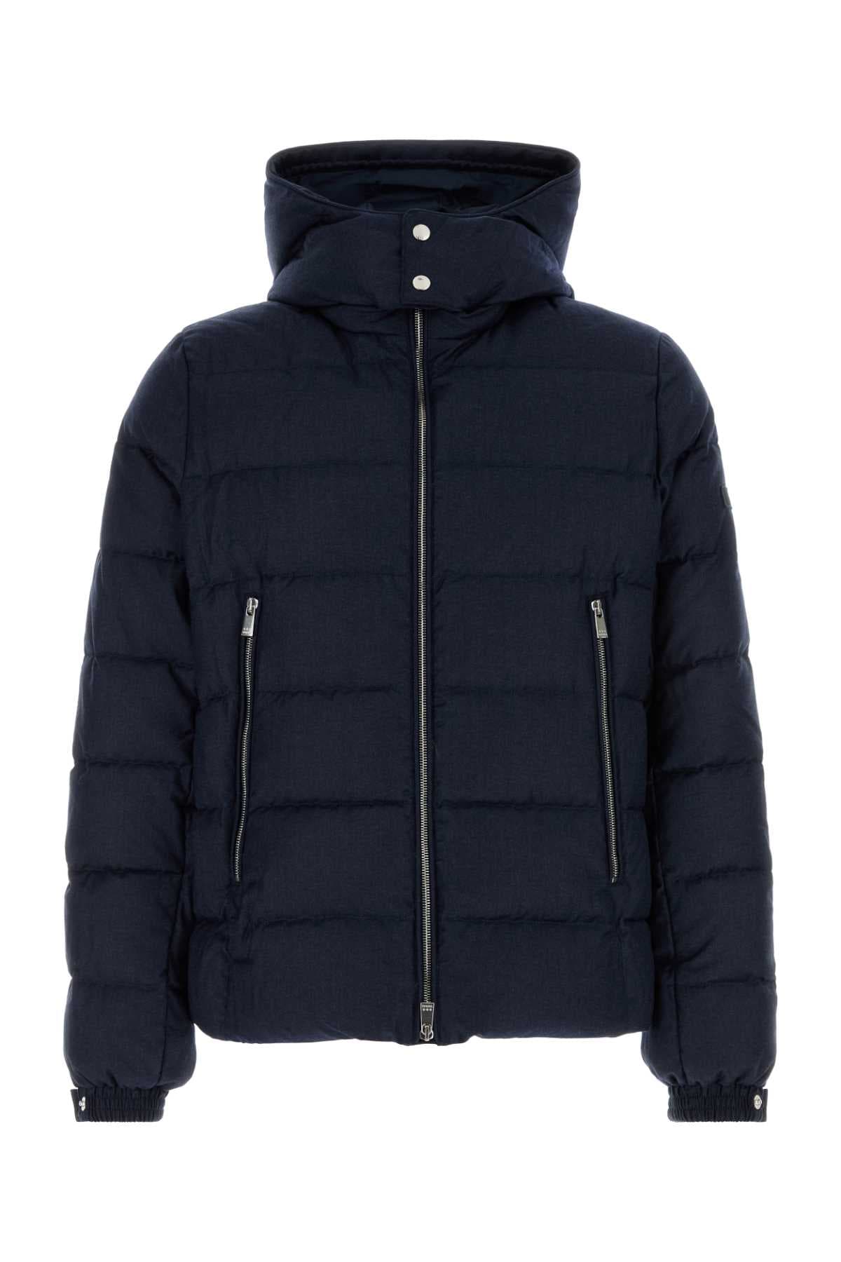 Navy blue wool blend down jacket